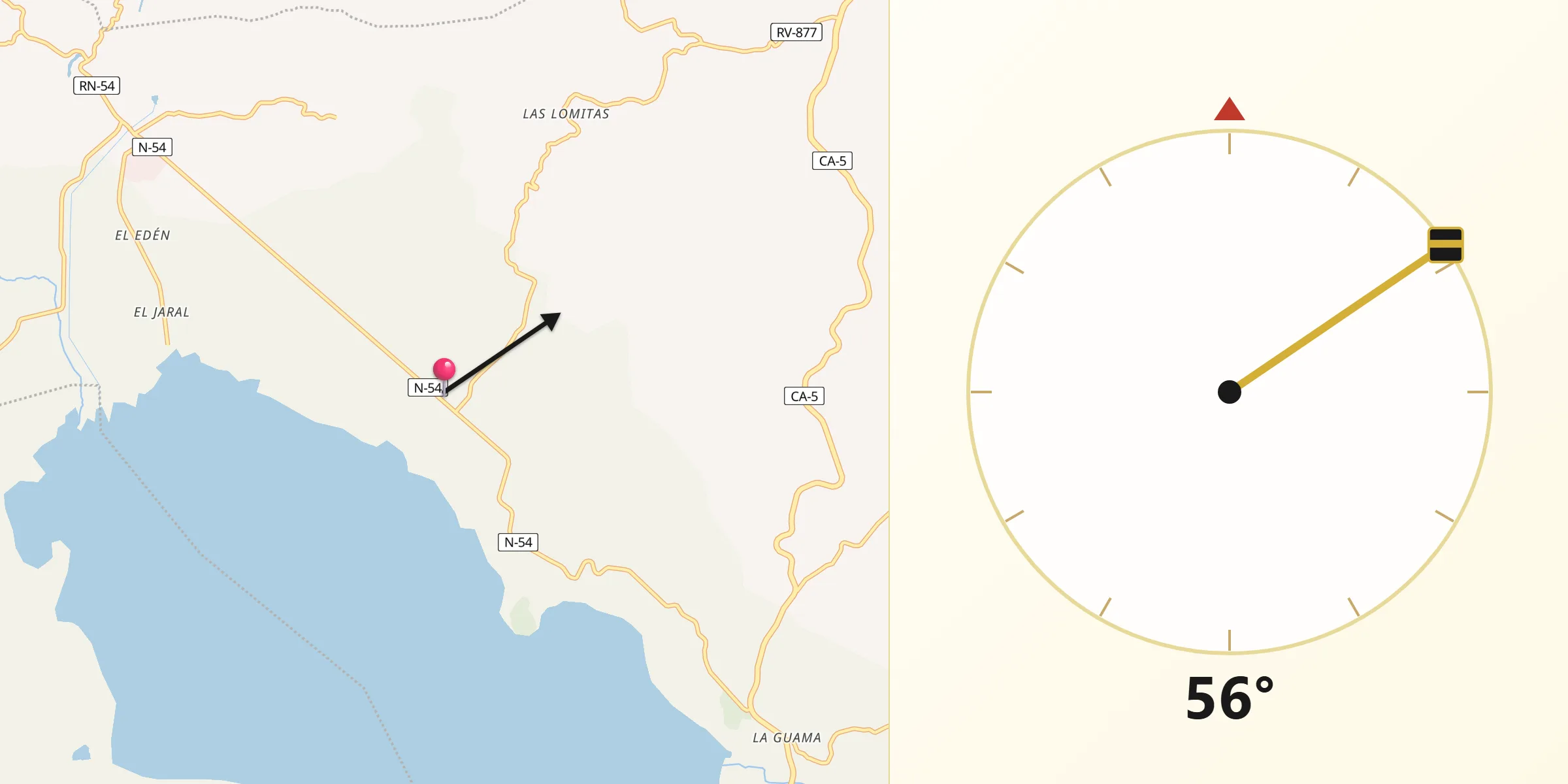 Dirección de la Qibla desde El Tigre