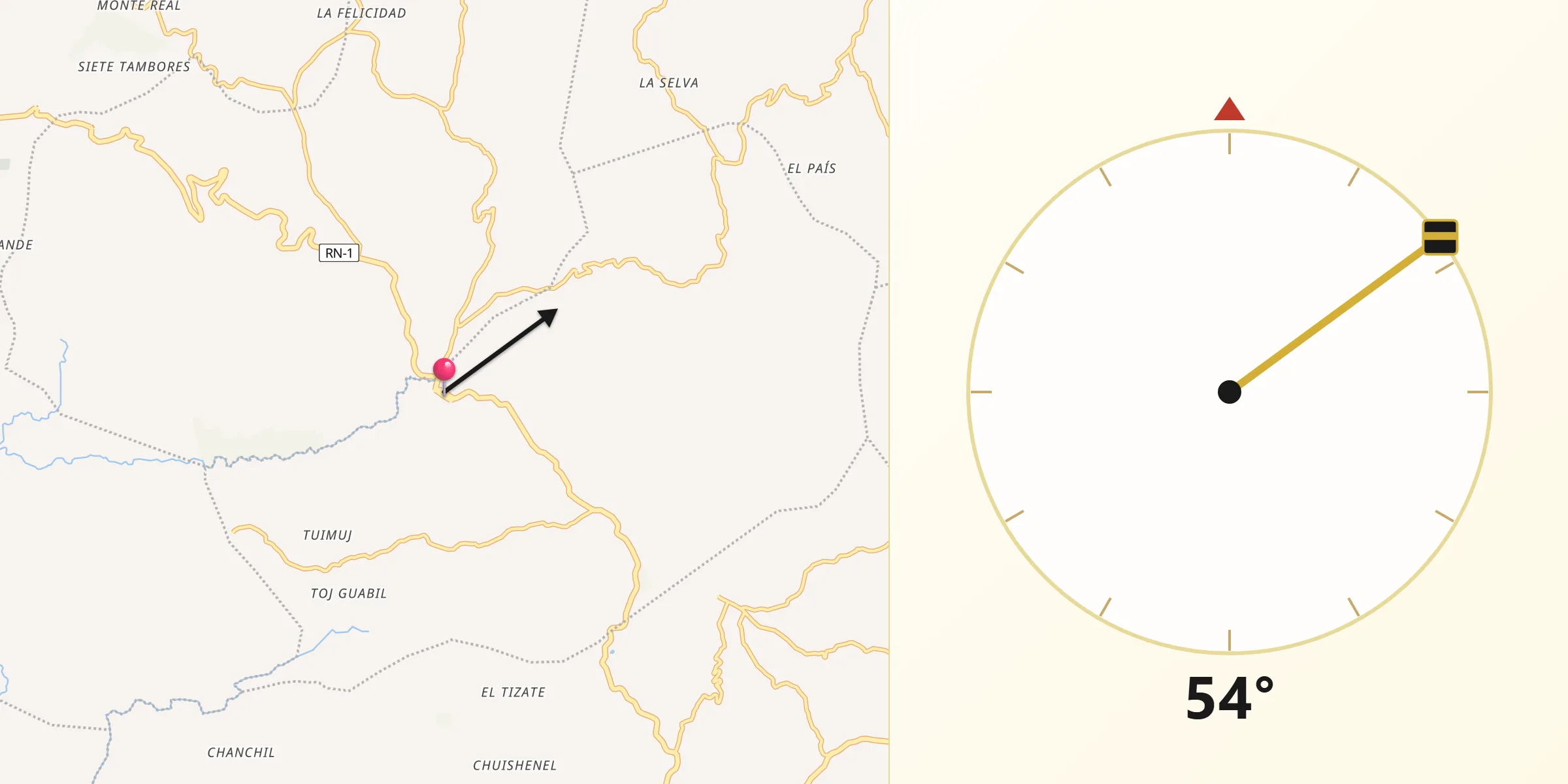 Dirección de la Qibla desde Palestina de los Altos