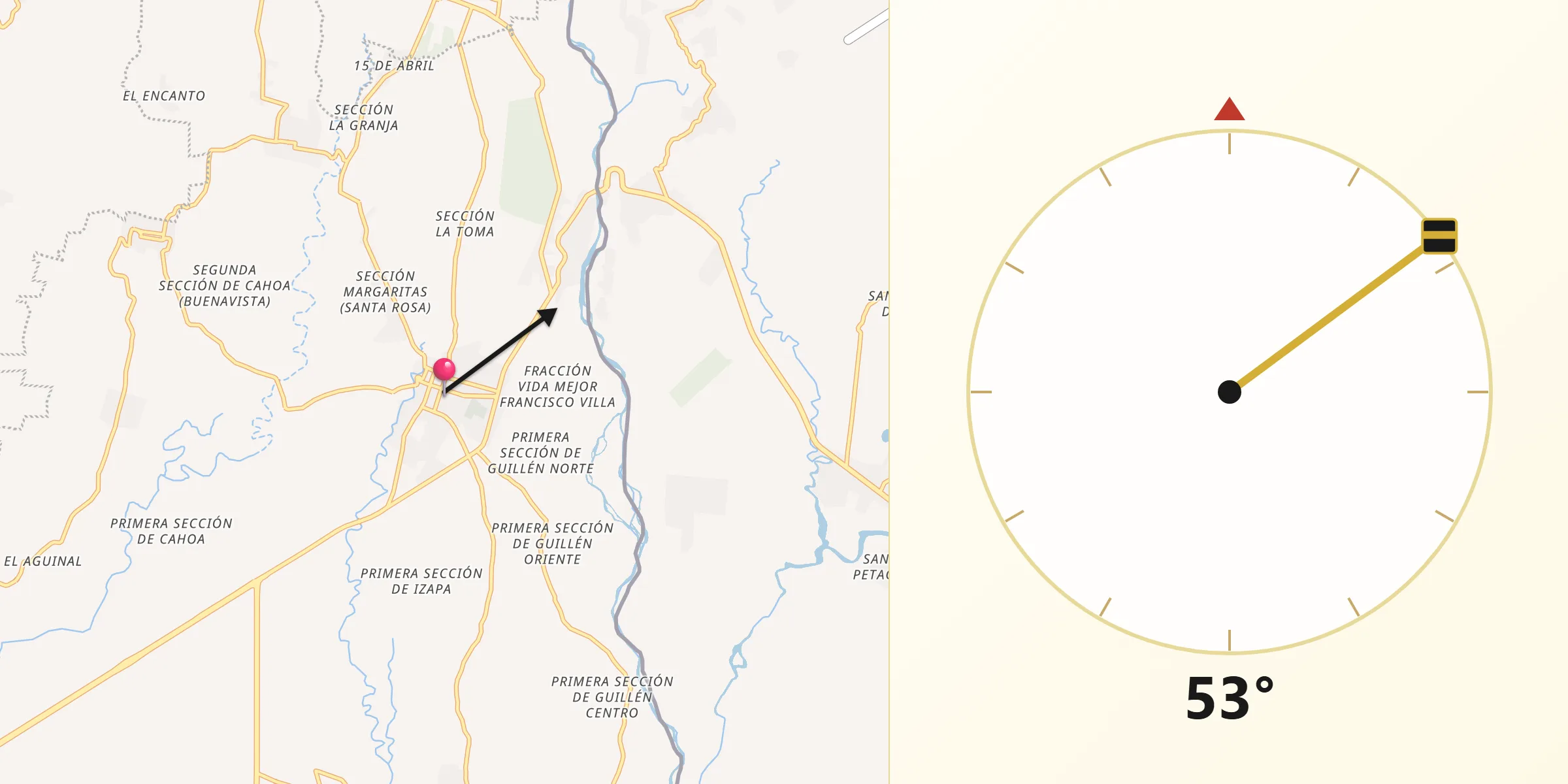 Dirección de la Qibla desde Tuxtla Chico