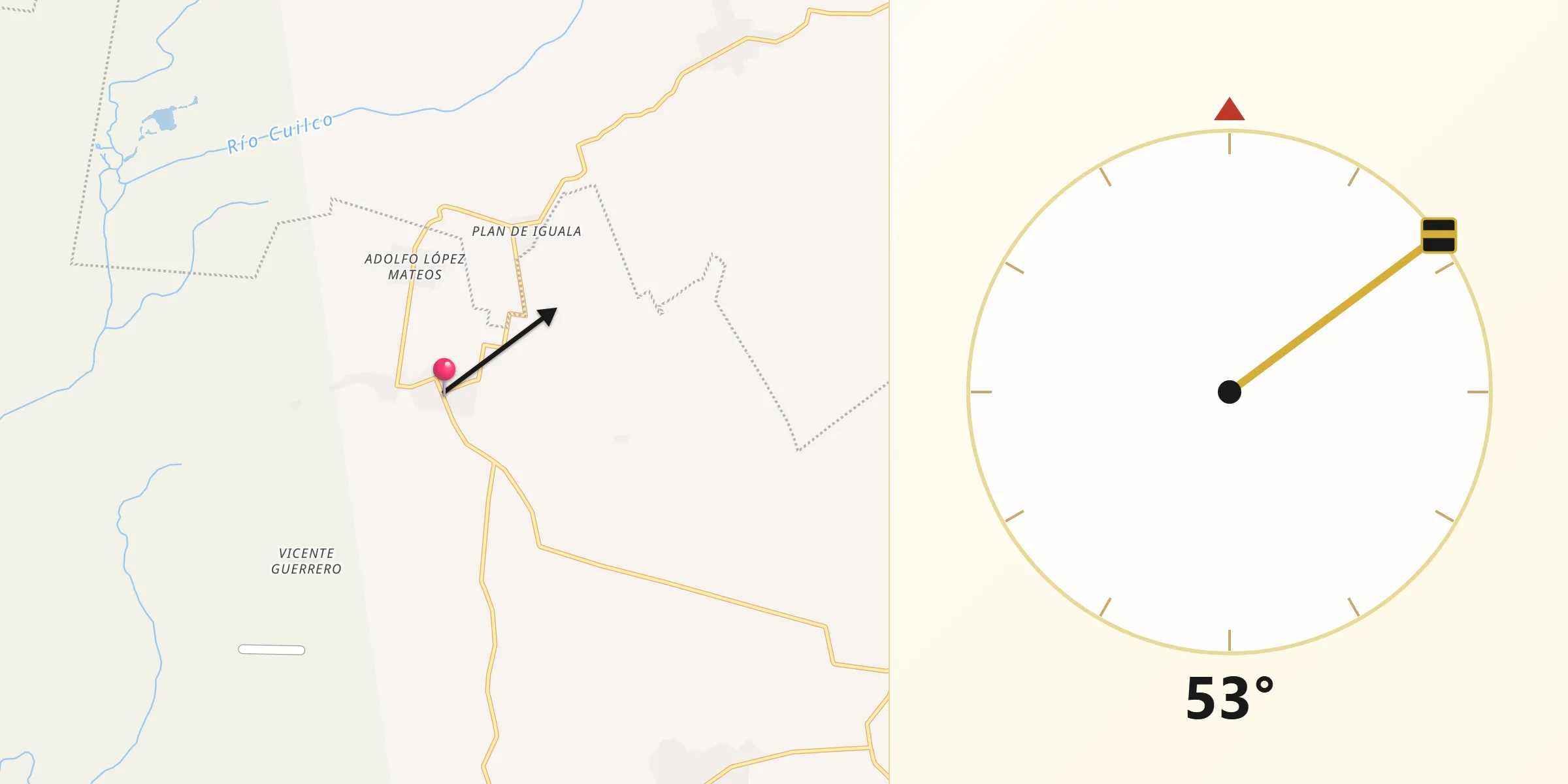 Dirección de la Qibla desde Aquiles Serdán
