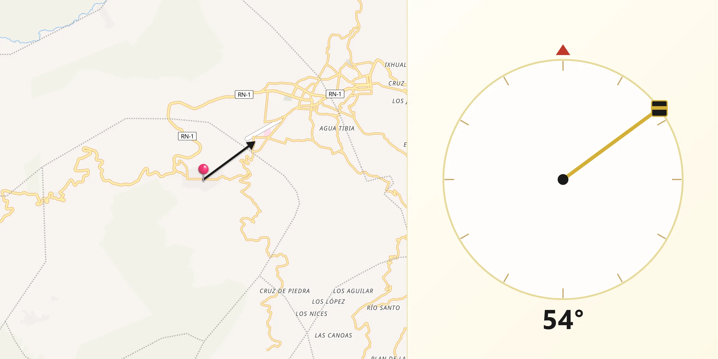 Dirección de la Qibla desde Esquipulas Palo Gordo
