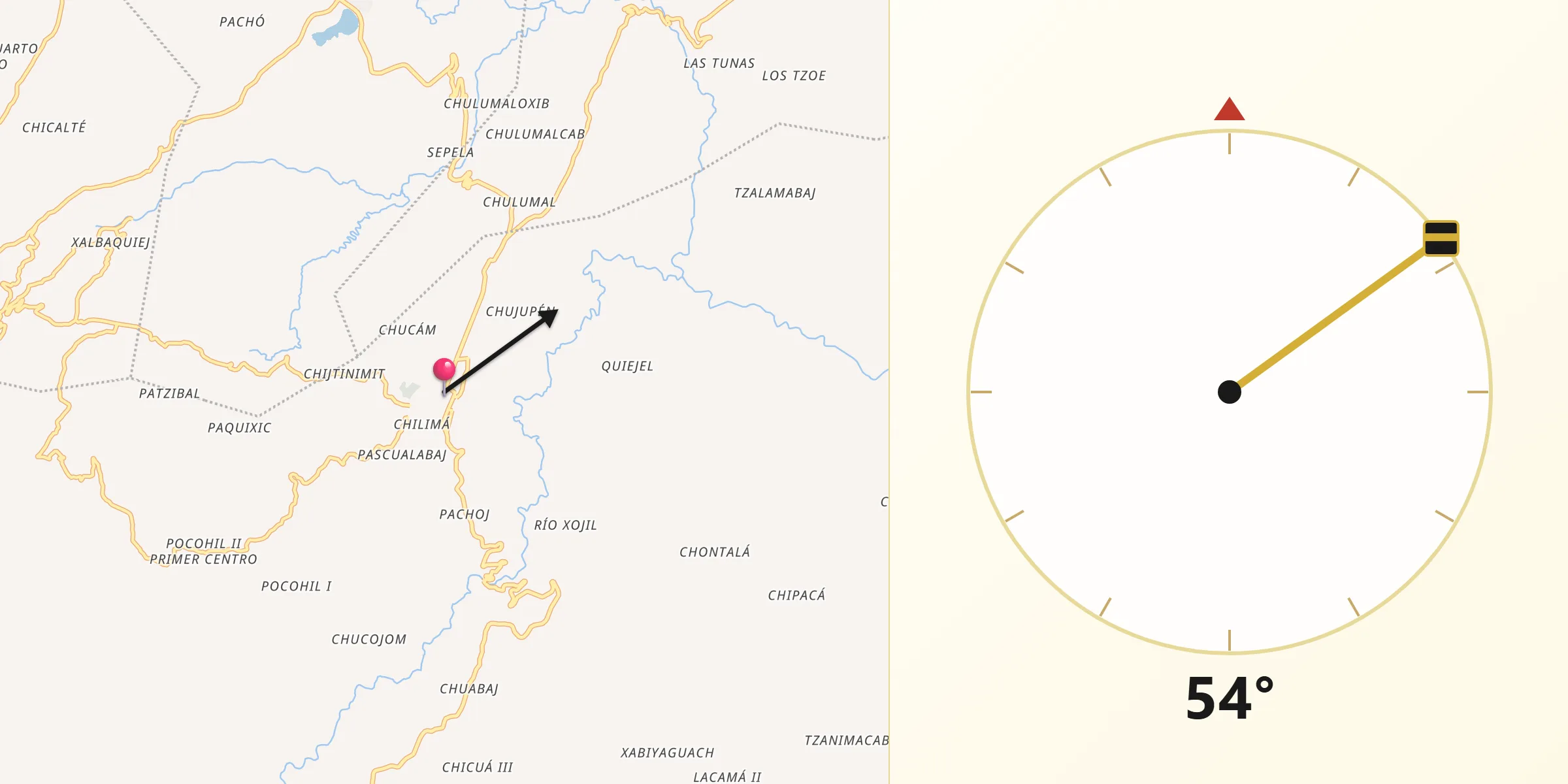 Dirección de la Qibla desde Chichicastenango