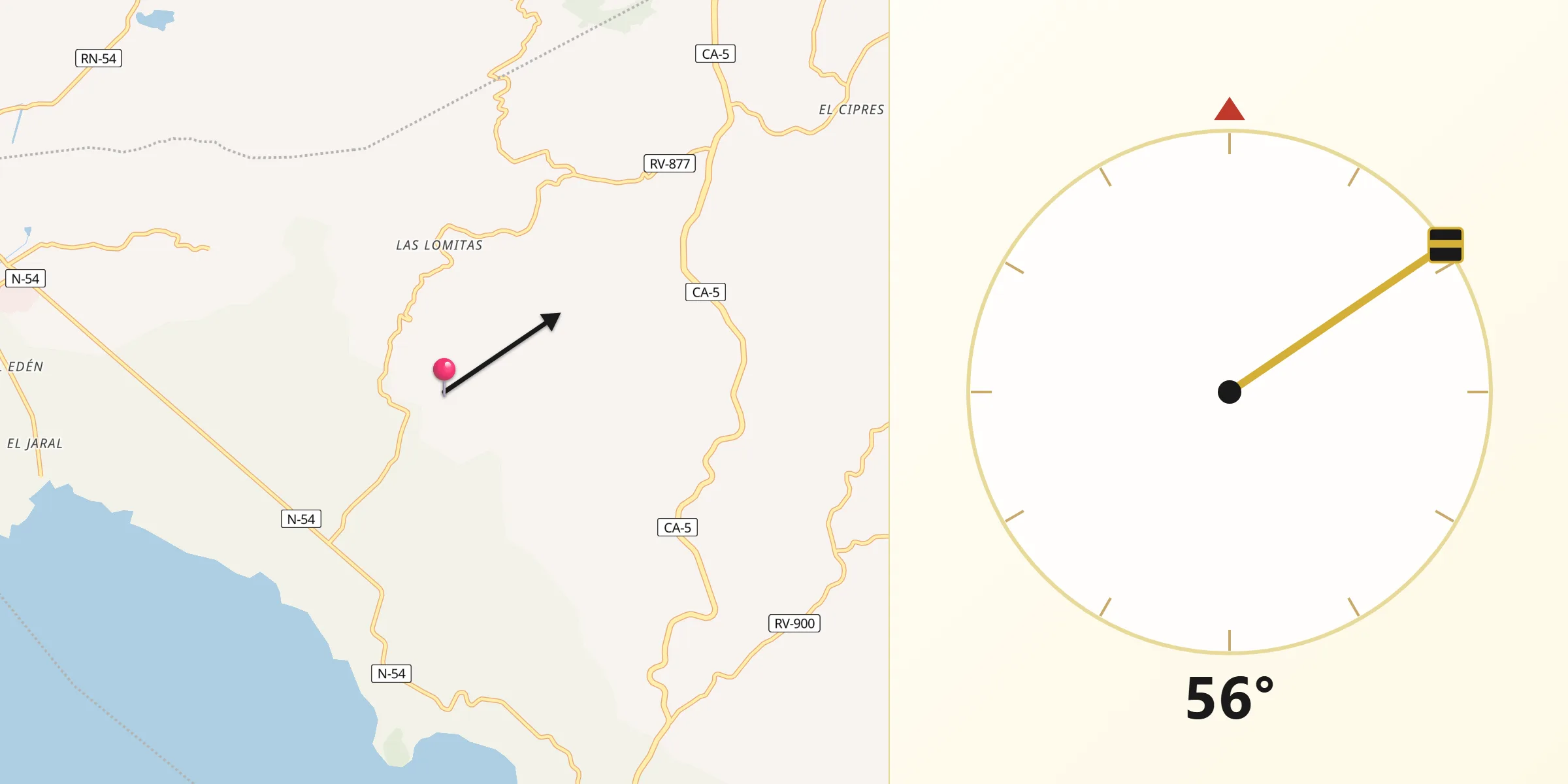 Dirección de la Qibla desde Los Caminos