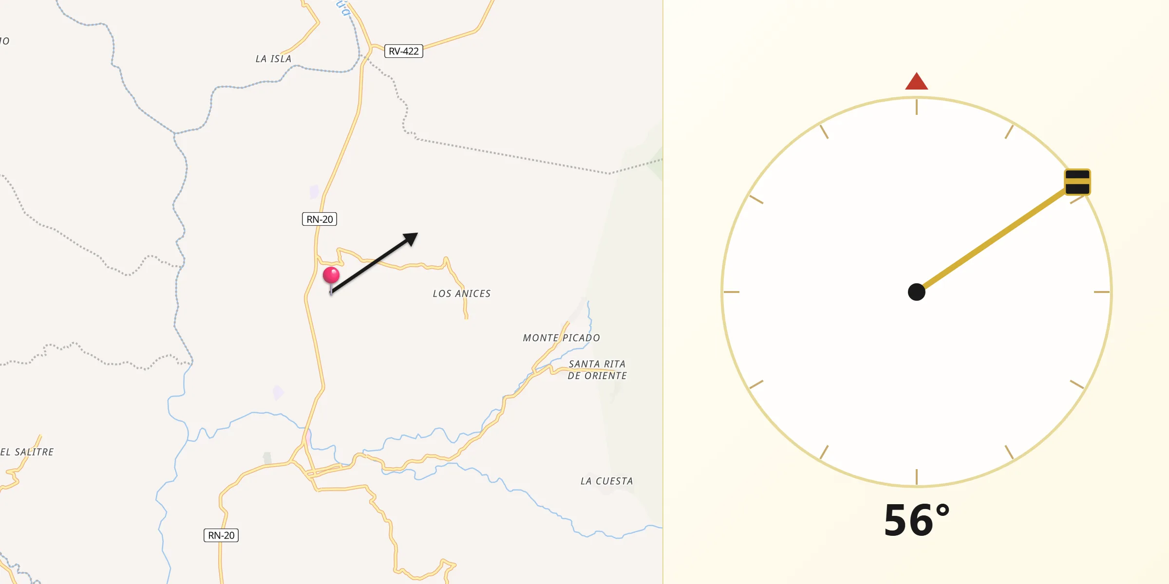Dirección de la Qibla desde Gualjoco