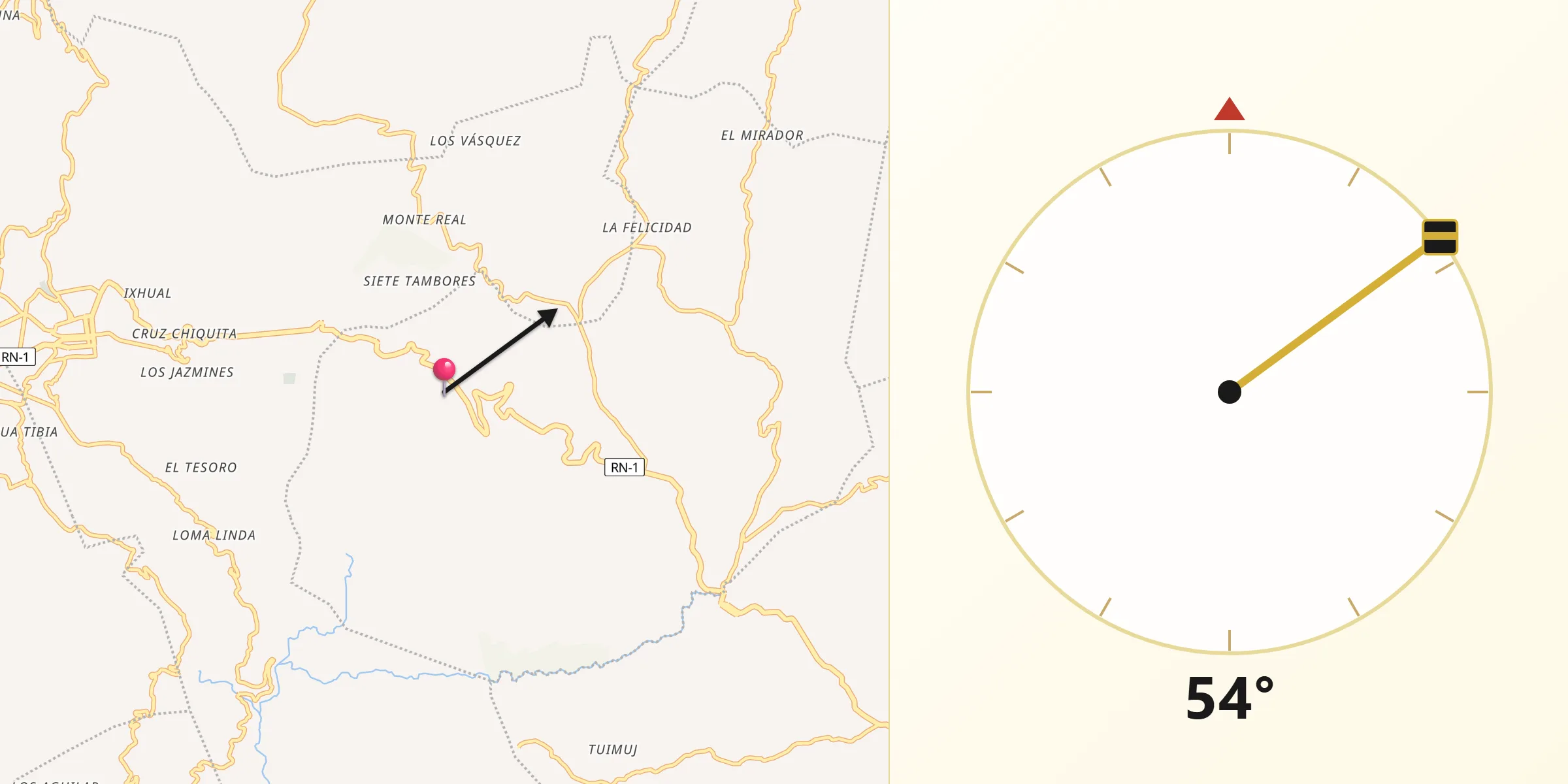 Dirección de la Qibla desde San Antonio Sacatepéquez