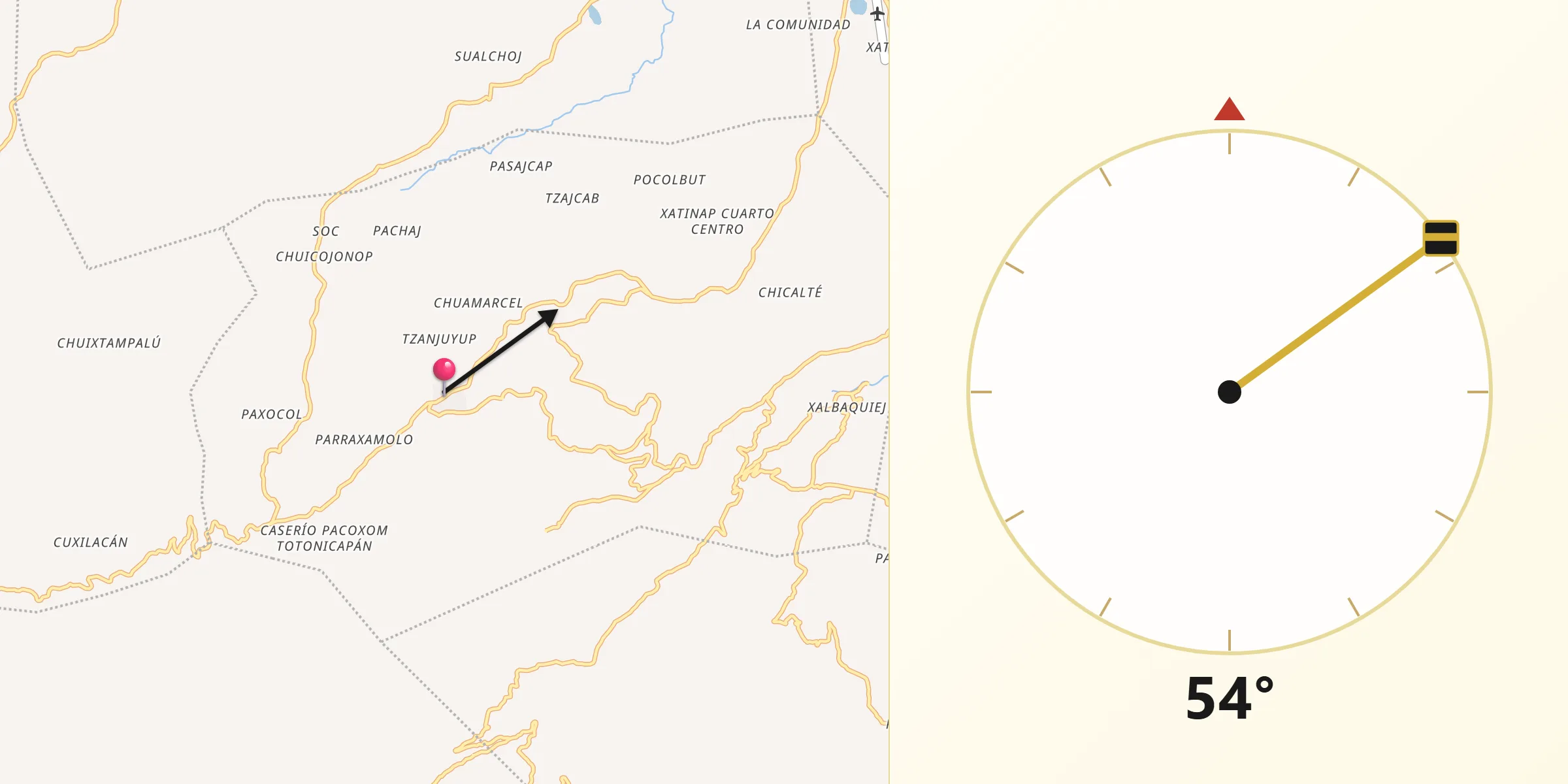 Dirección de la Qibla desde Patzité