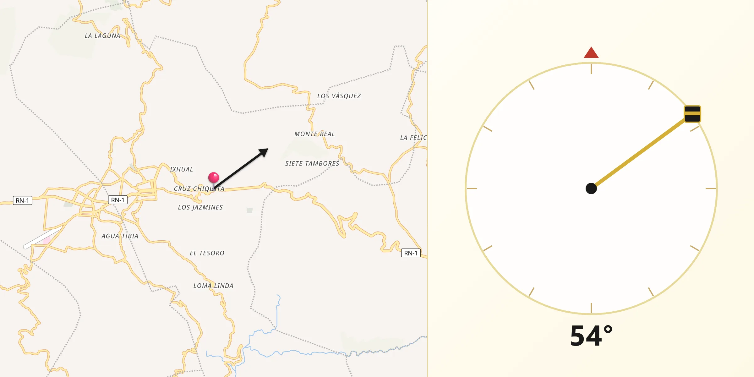 Dirección de la Qibla desde San Pedro Sacatepéquez
