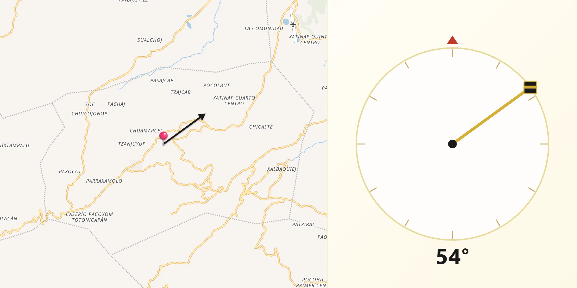 Dirección de la Qibla desde Municipio de Patzité