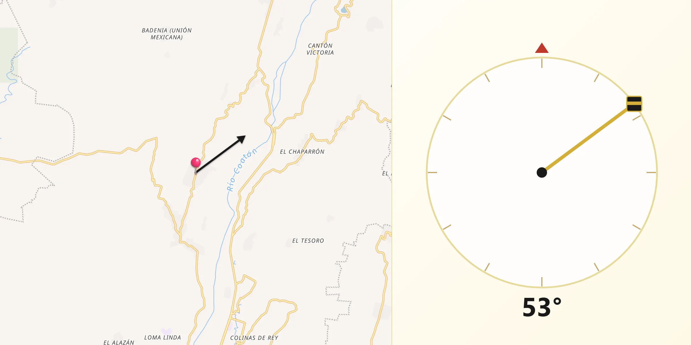 Dirección de la Qibla desde Veinte de Noviembre
