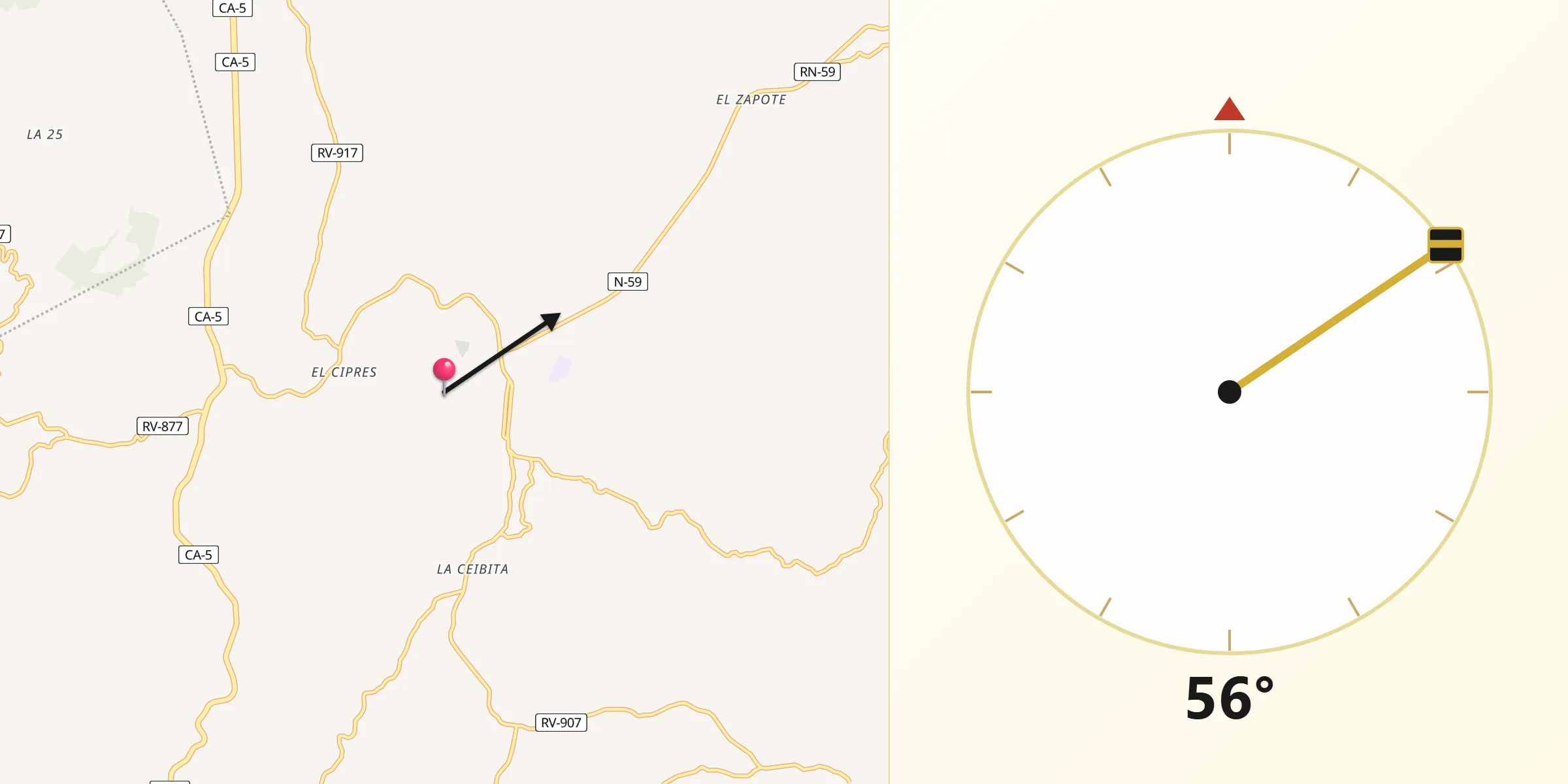 Dirección de la Qibla desde Santa Cruz de Yojoa