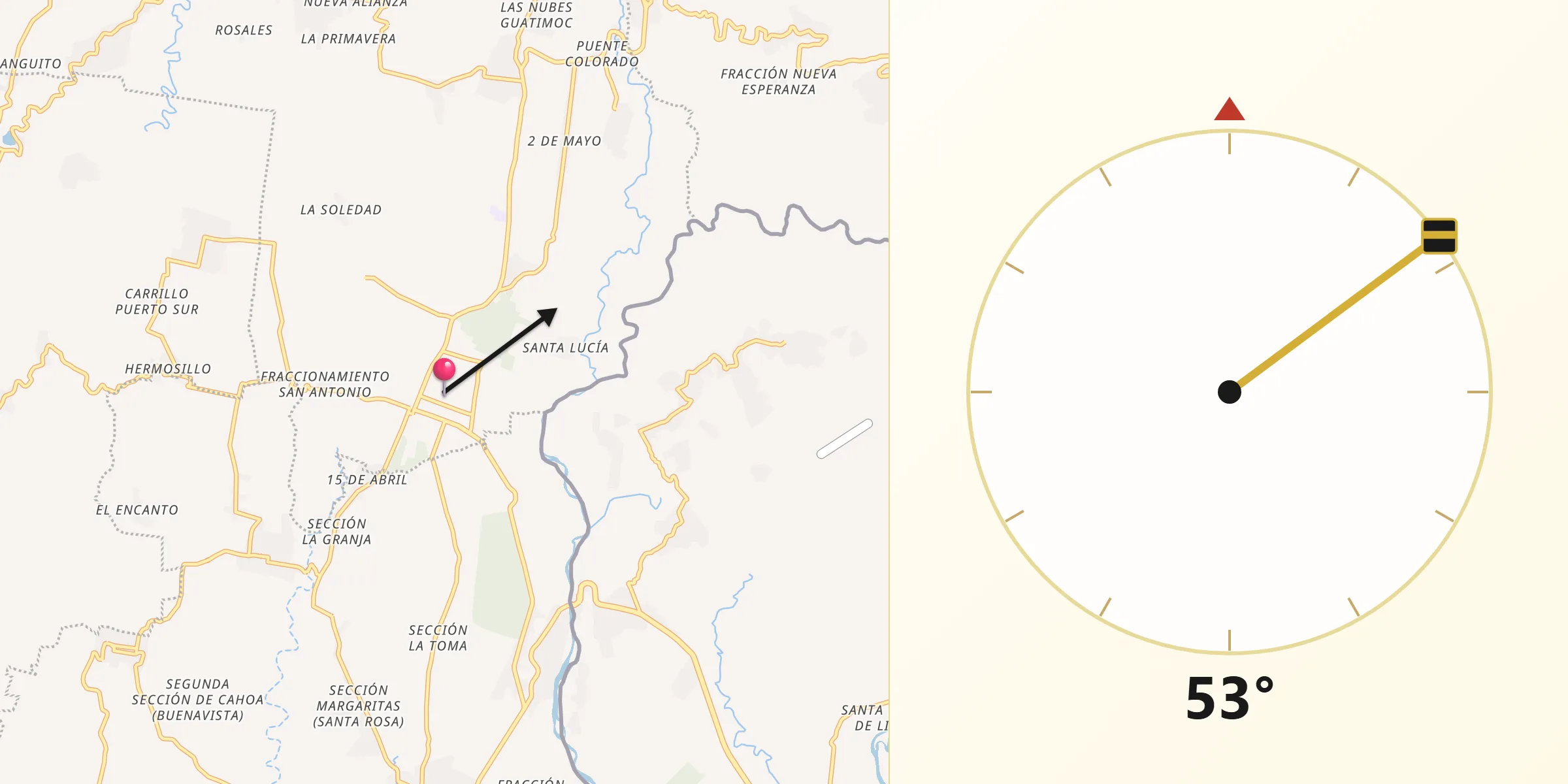Dirección de la Qibla desde Cacahoatán