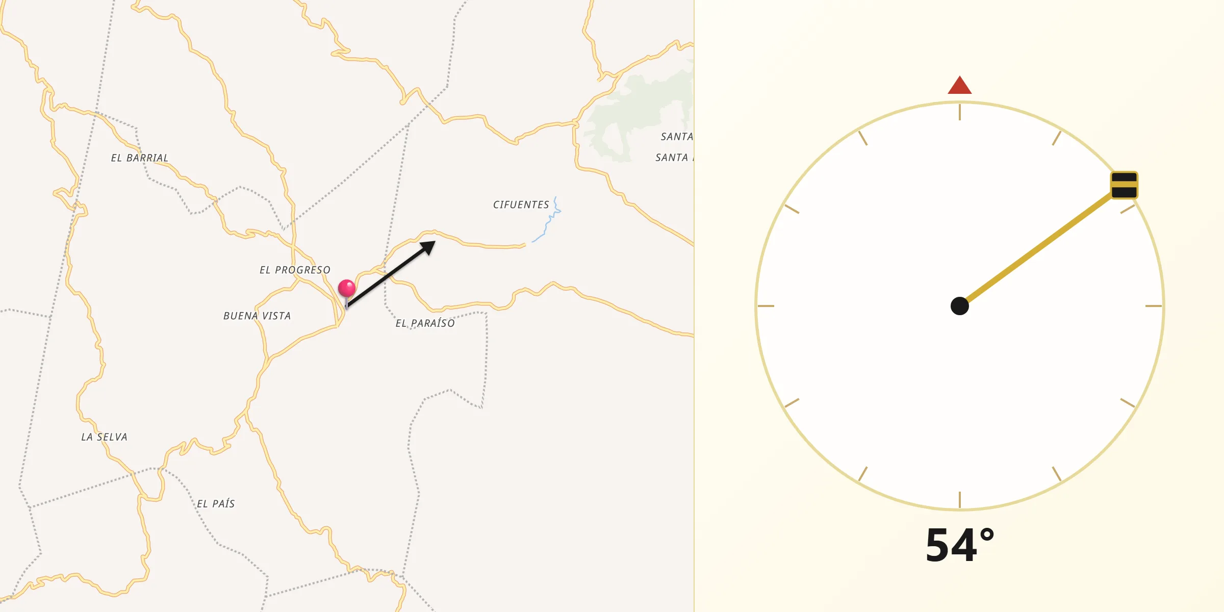 Dirección de la Qibla desde Sibilia