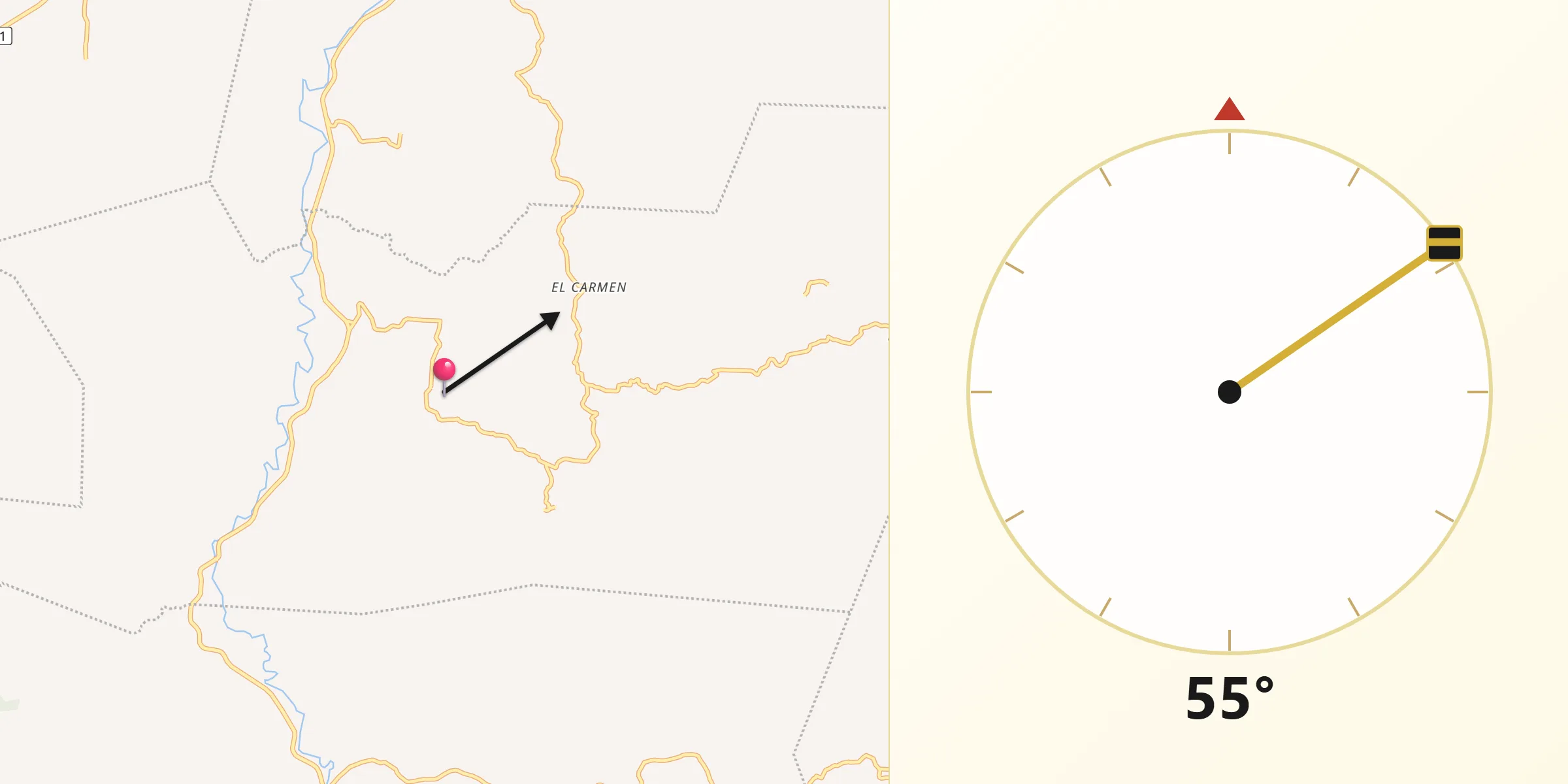 Dirección de la Qibla desde Pueblo Nuevo