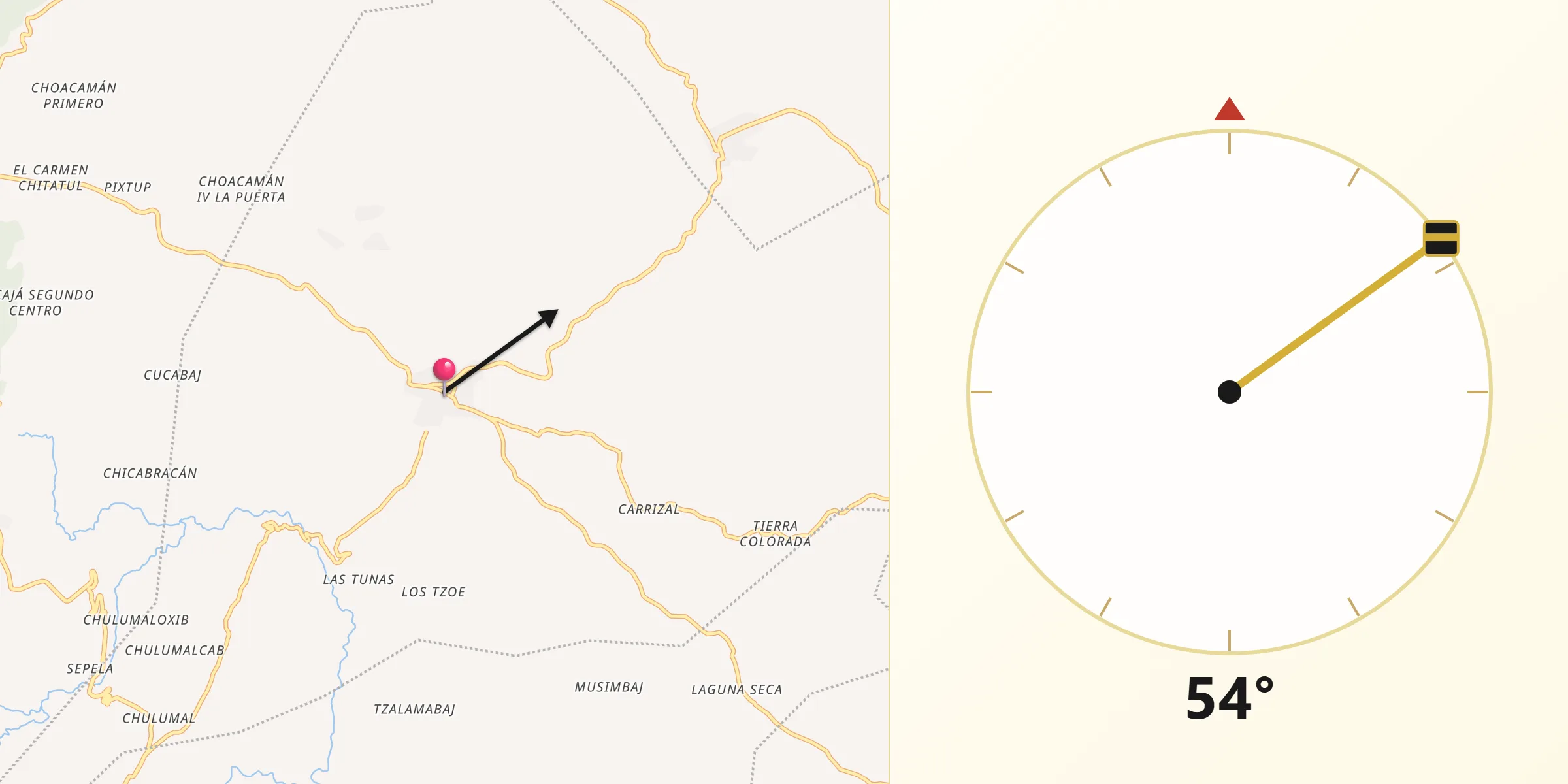 Dirección de la Qibla desde Chiché
