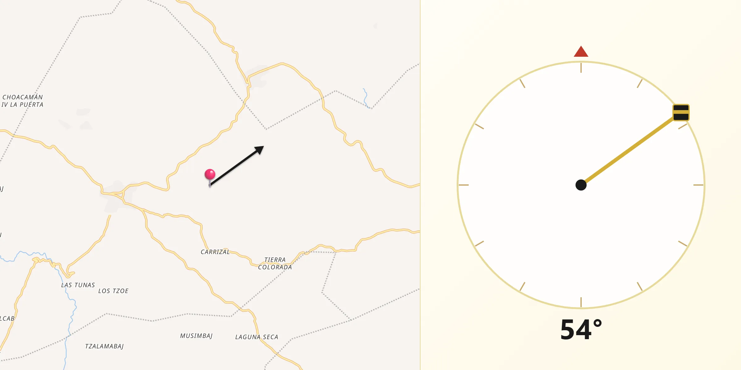 Dirección de la Qibla desde Municipio de Chiché