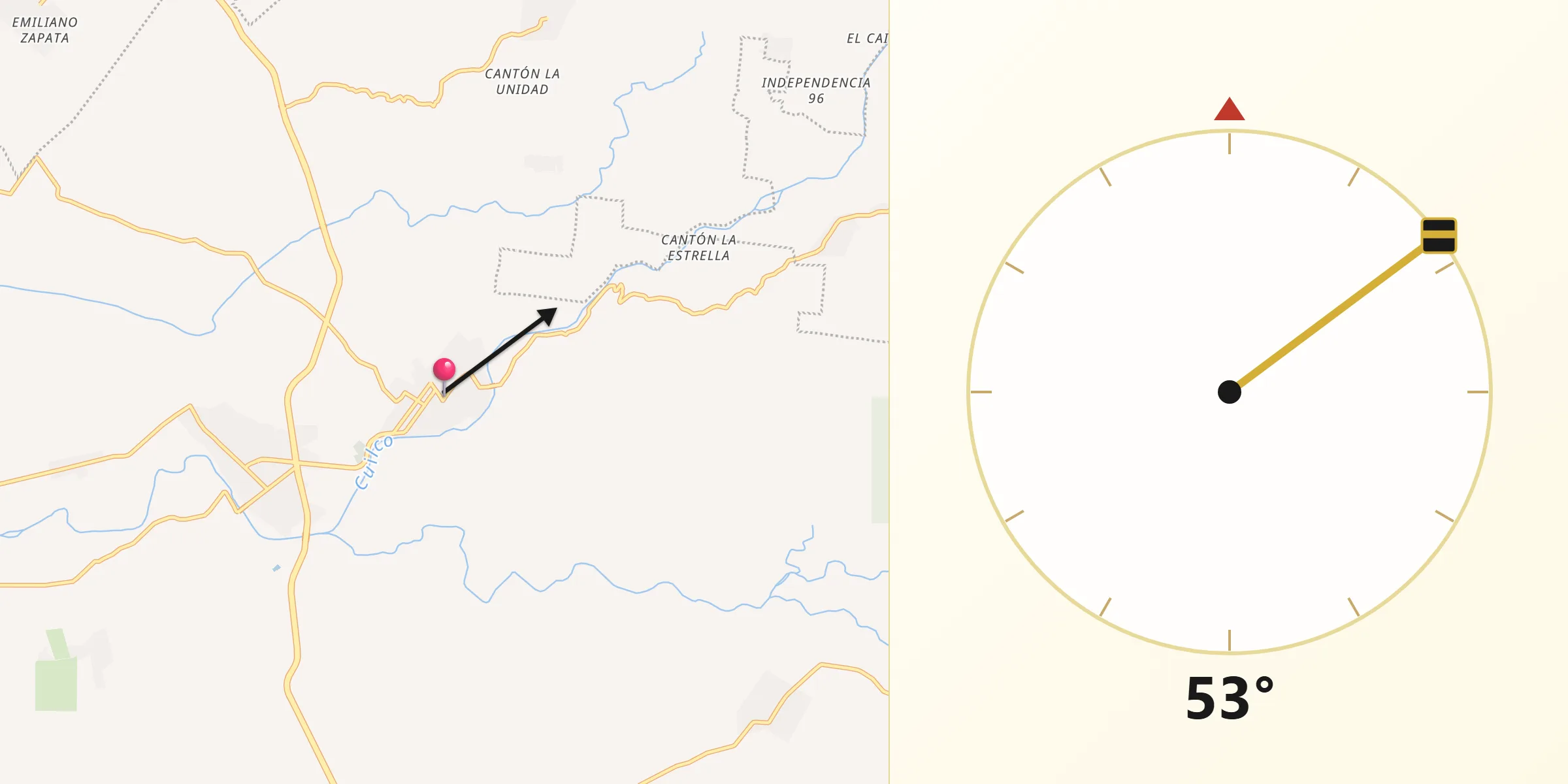Dirección de la Qibla desde Huehuetán