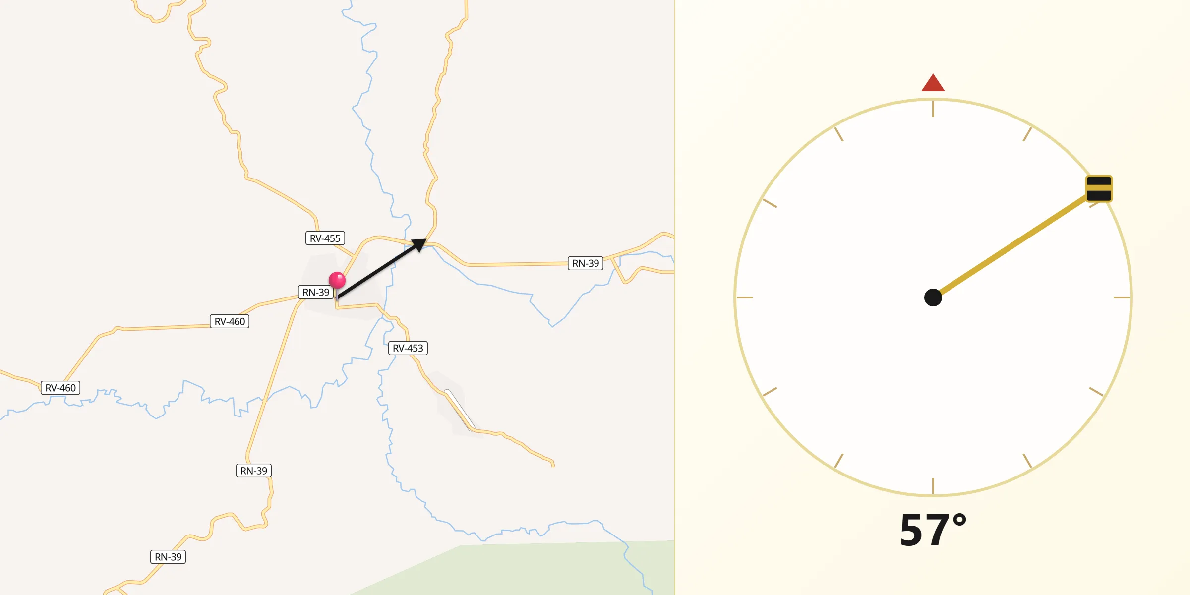 Dirección de la Qibla desde Gualaco