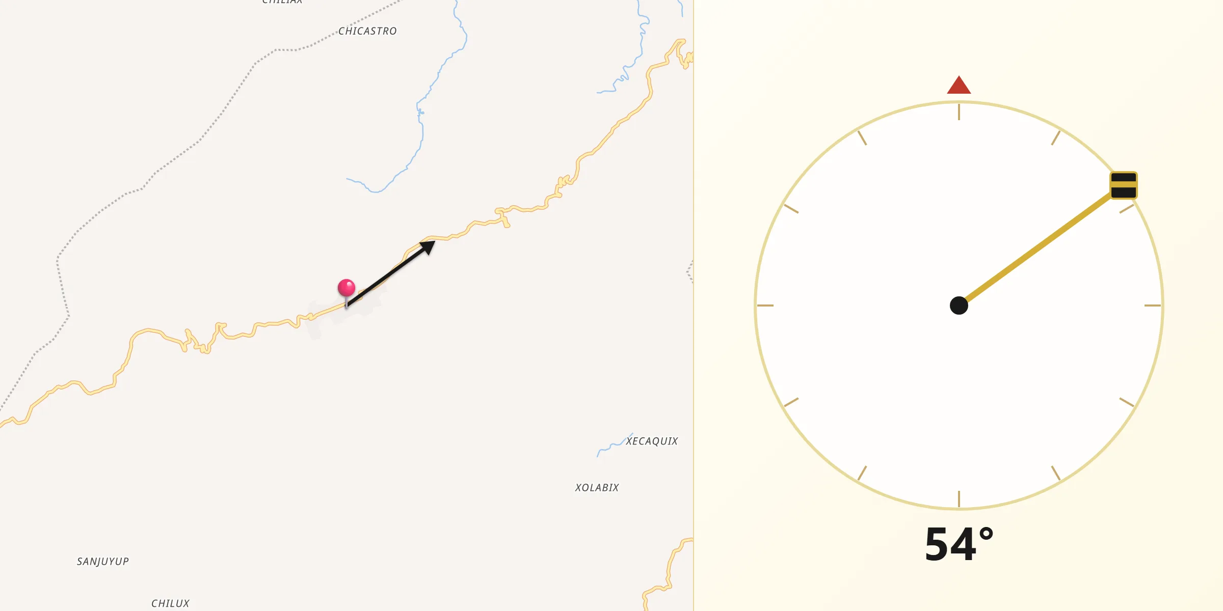 Dirección de la Qibla desde Santa María Chiquimula