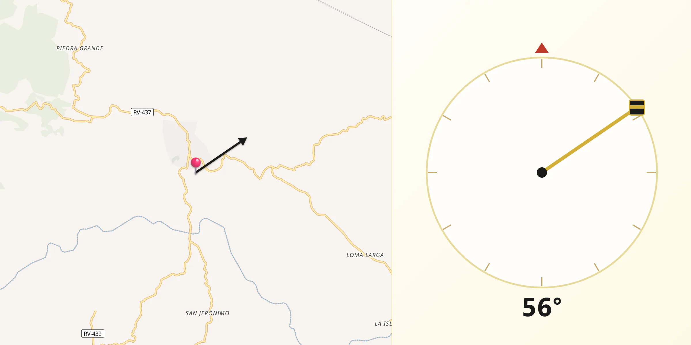 Dirección de la Qibla desde San José de Colinas