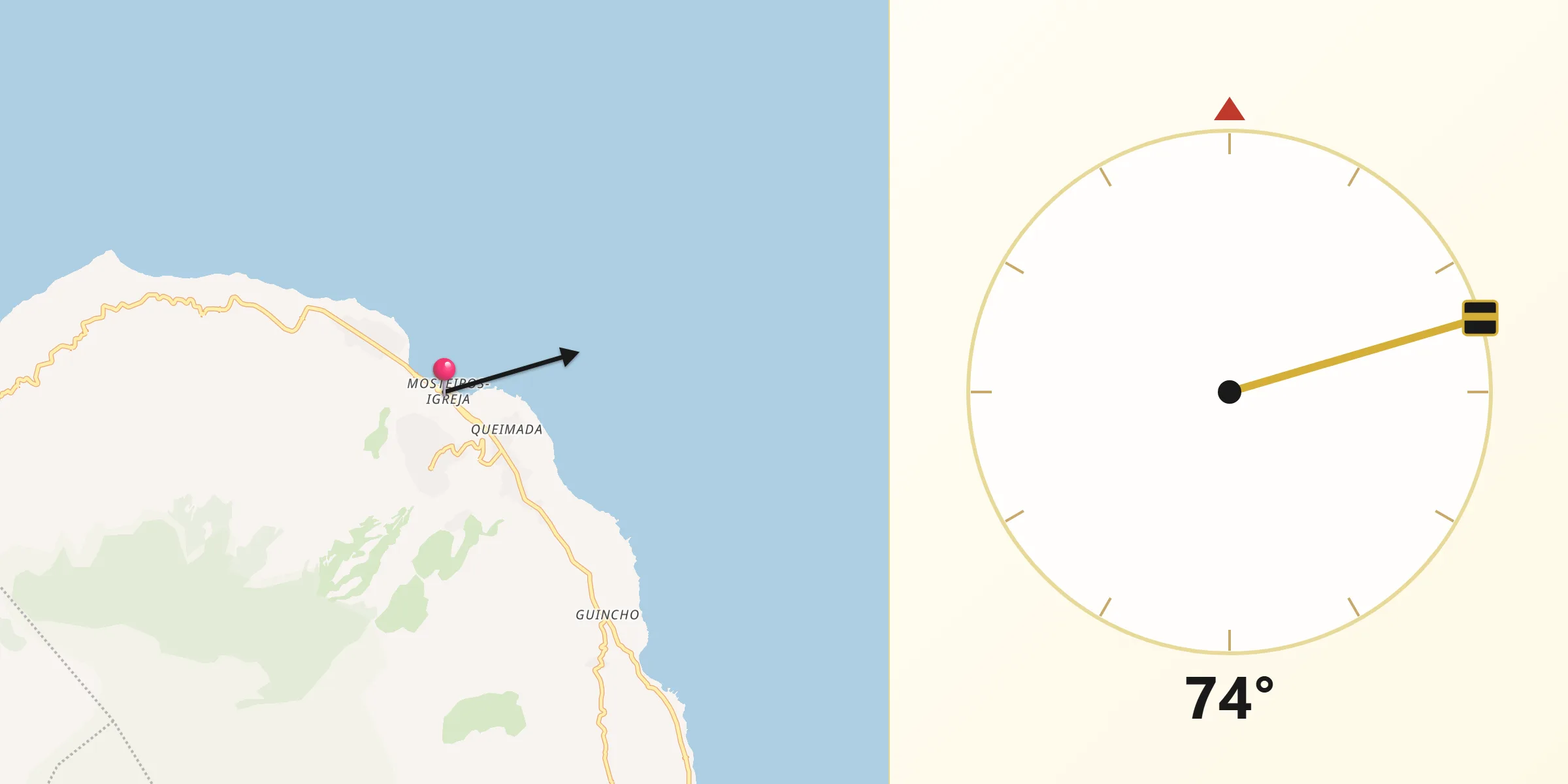 Direção da Qibla a partir de Igreja