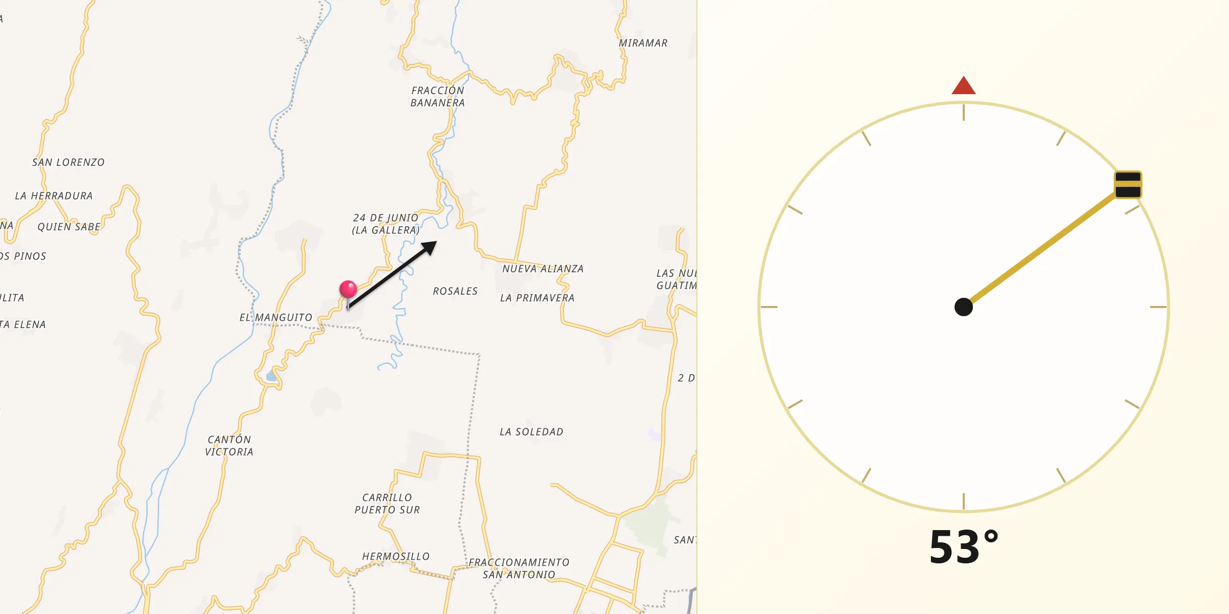Dirección de la Qibla desde Salvador Urbina