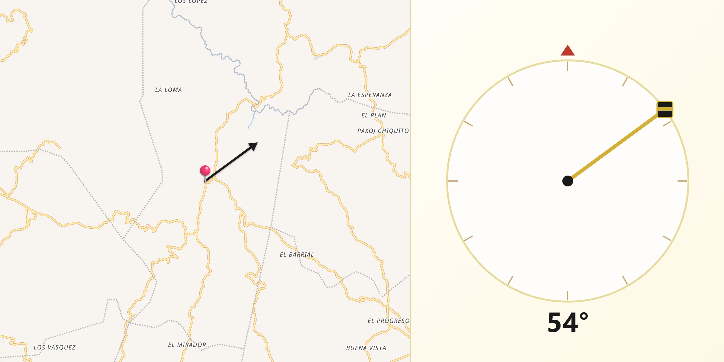 Dirección de la Qibla desde Río Blanco