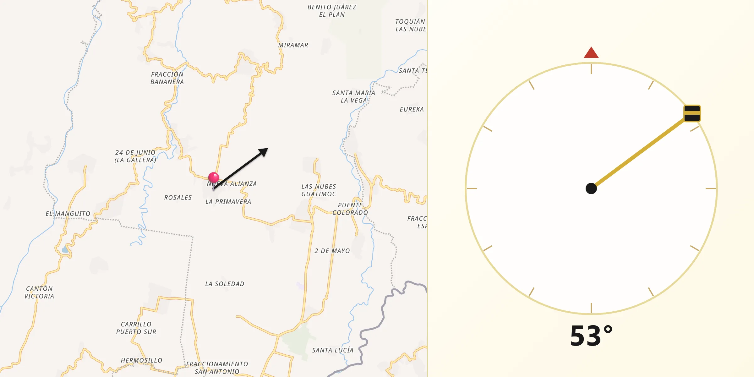 Dirección de la Qibla desde Ahuacatlán