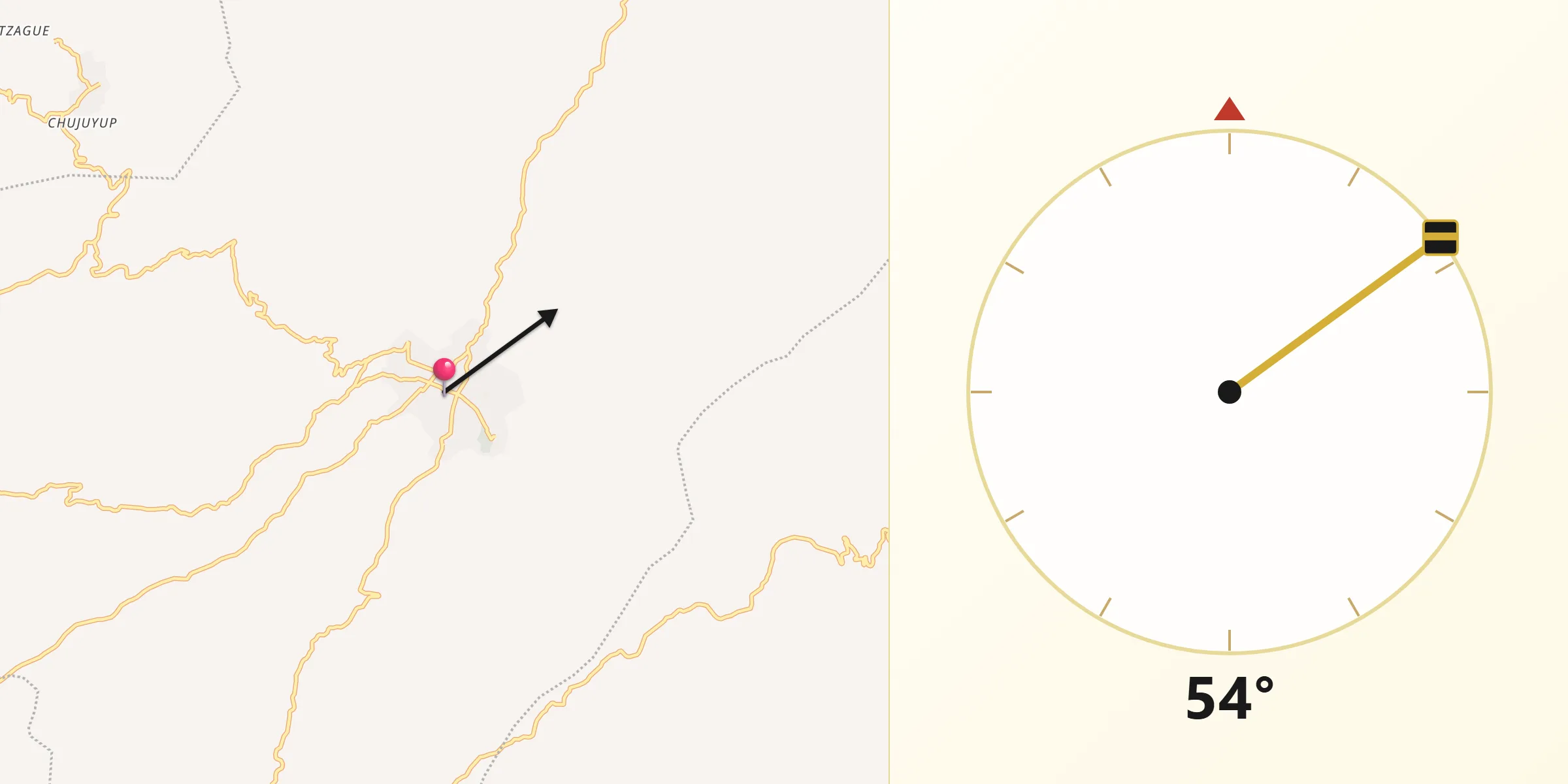 Dirección de la Qibla desde Momostenango
