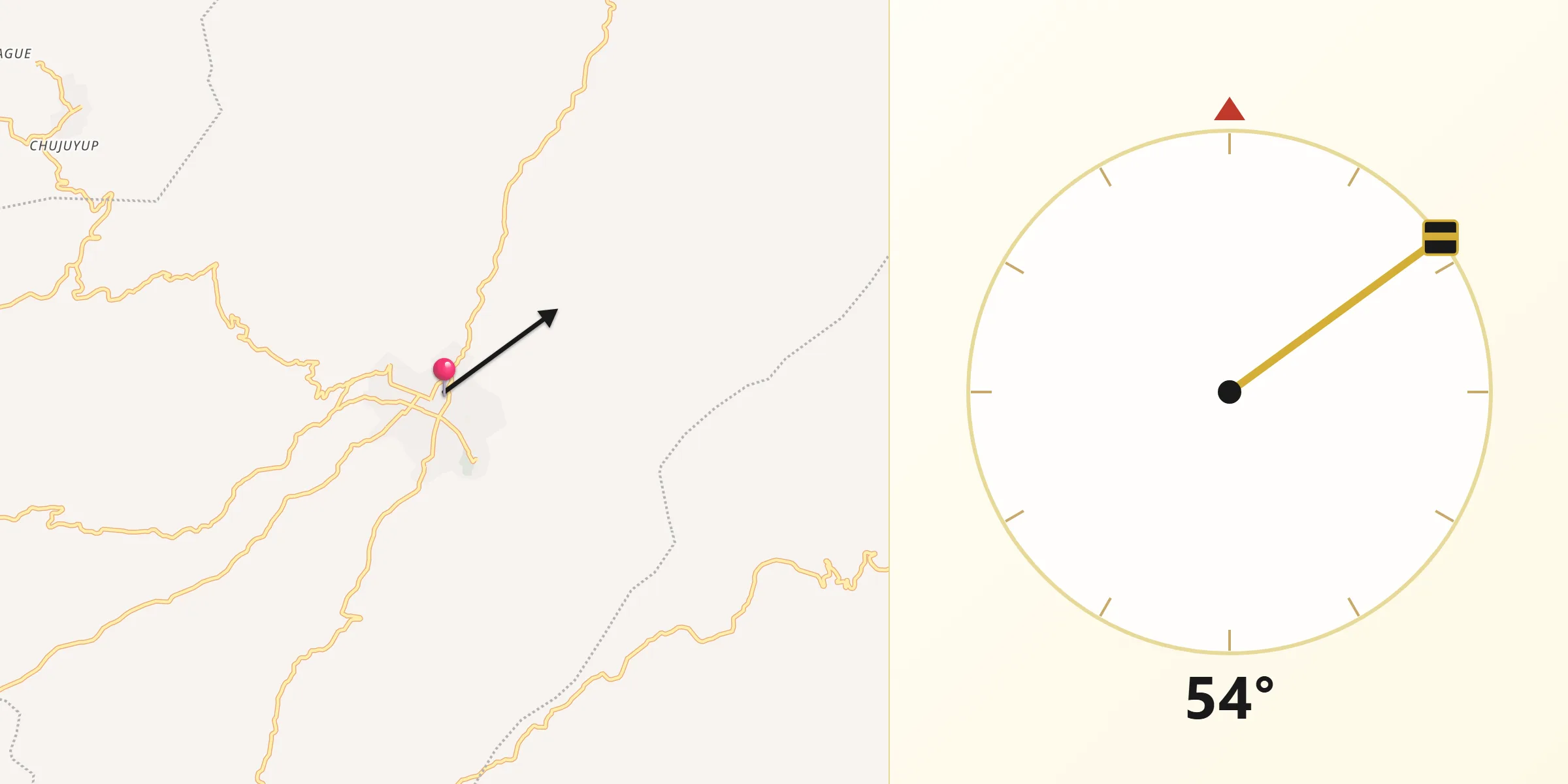 Dirección de la Qibla desde Municipio de Momostenango