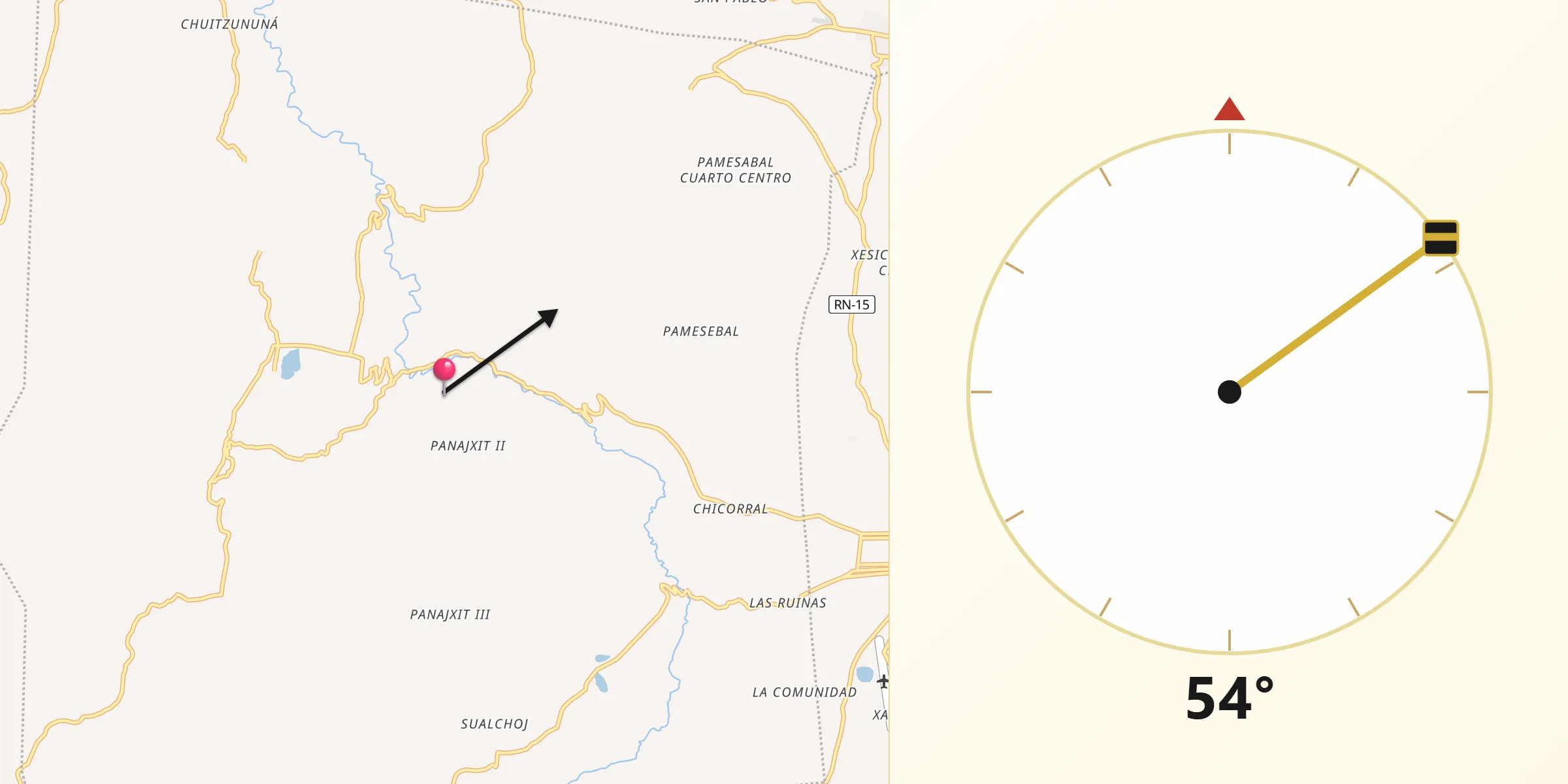 Dirección de la Qibla desde Municipio de San Antonio Ilotenango