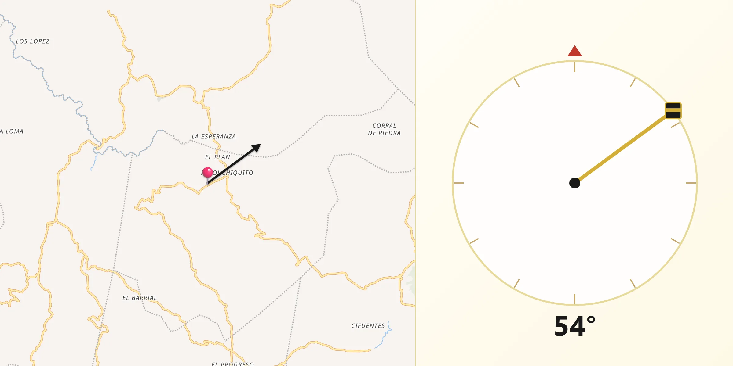Dirección de la Qibla desde Huitán