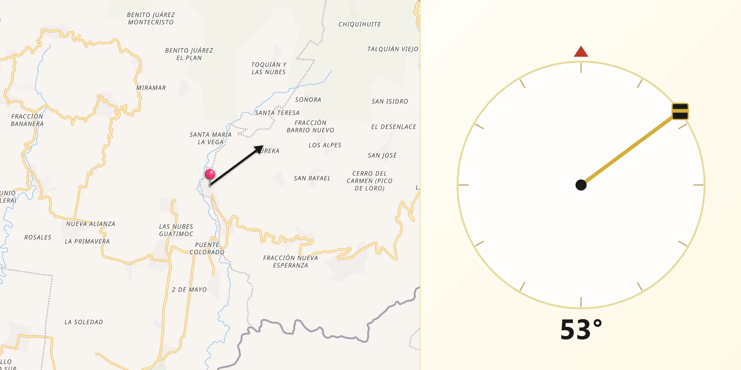 Dirección de la Qibla desde Once de Abril