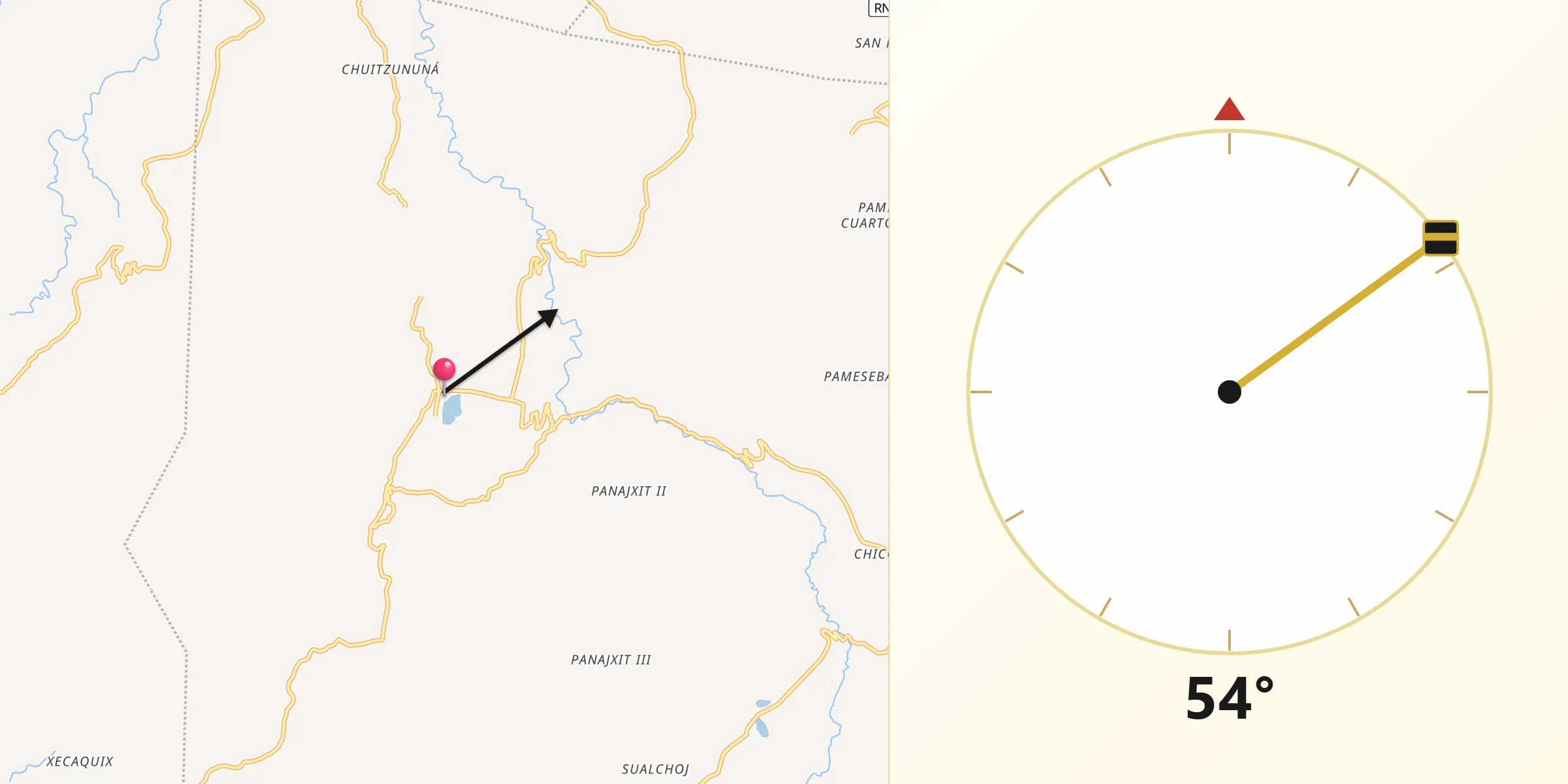 Dirección de la Qibla desde San Antonio Ilotenango