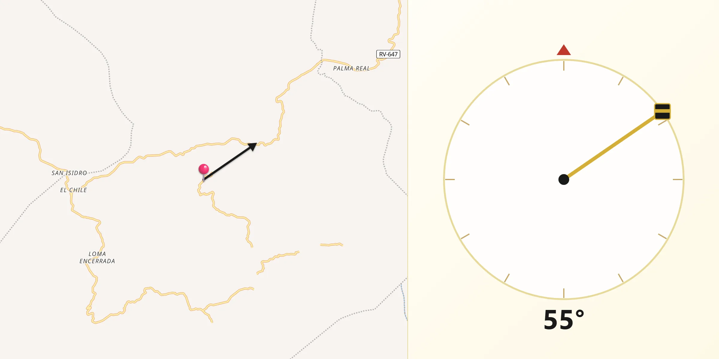 Dirección de la Qibla desde El Corozal