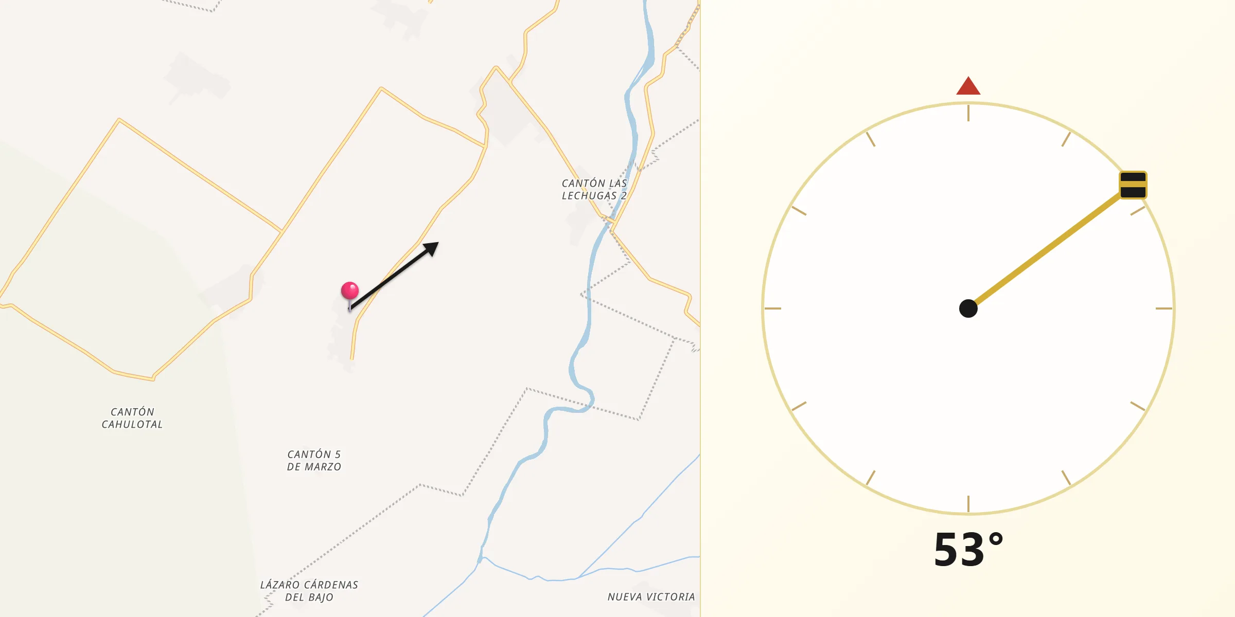 Dirección de la Qibla desde Cantón Rancho Nuevo