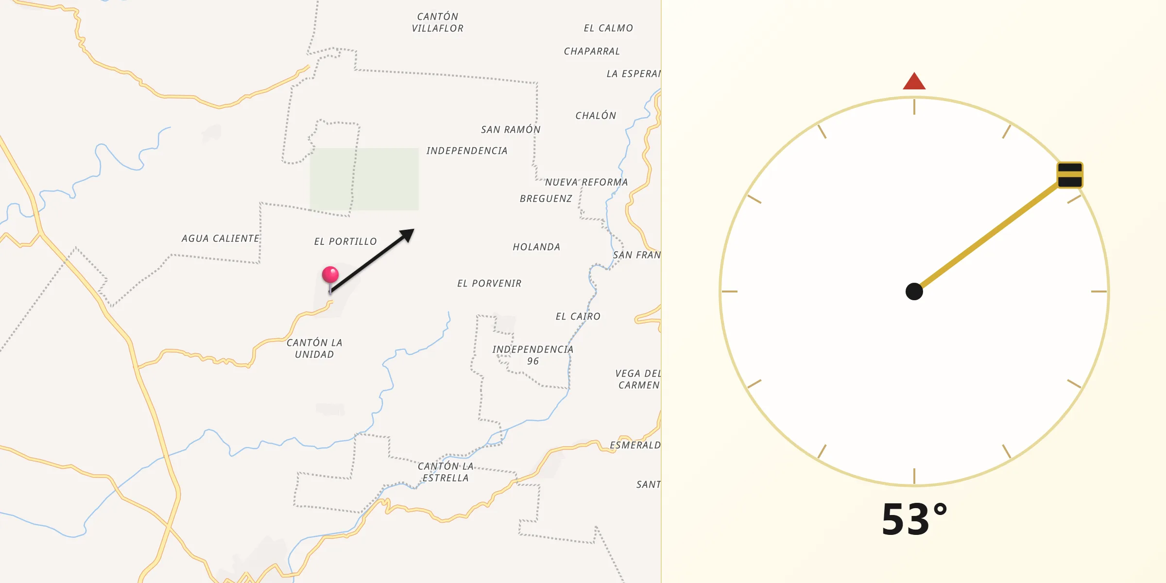 Dirección de la Qibla desde Chamulapita