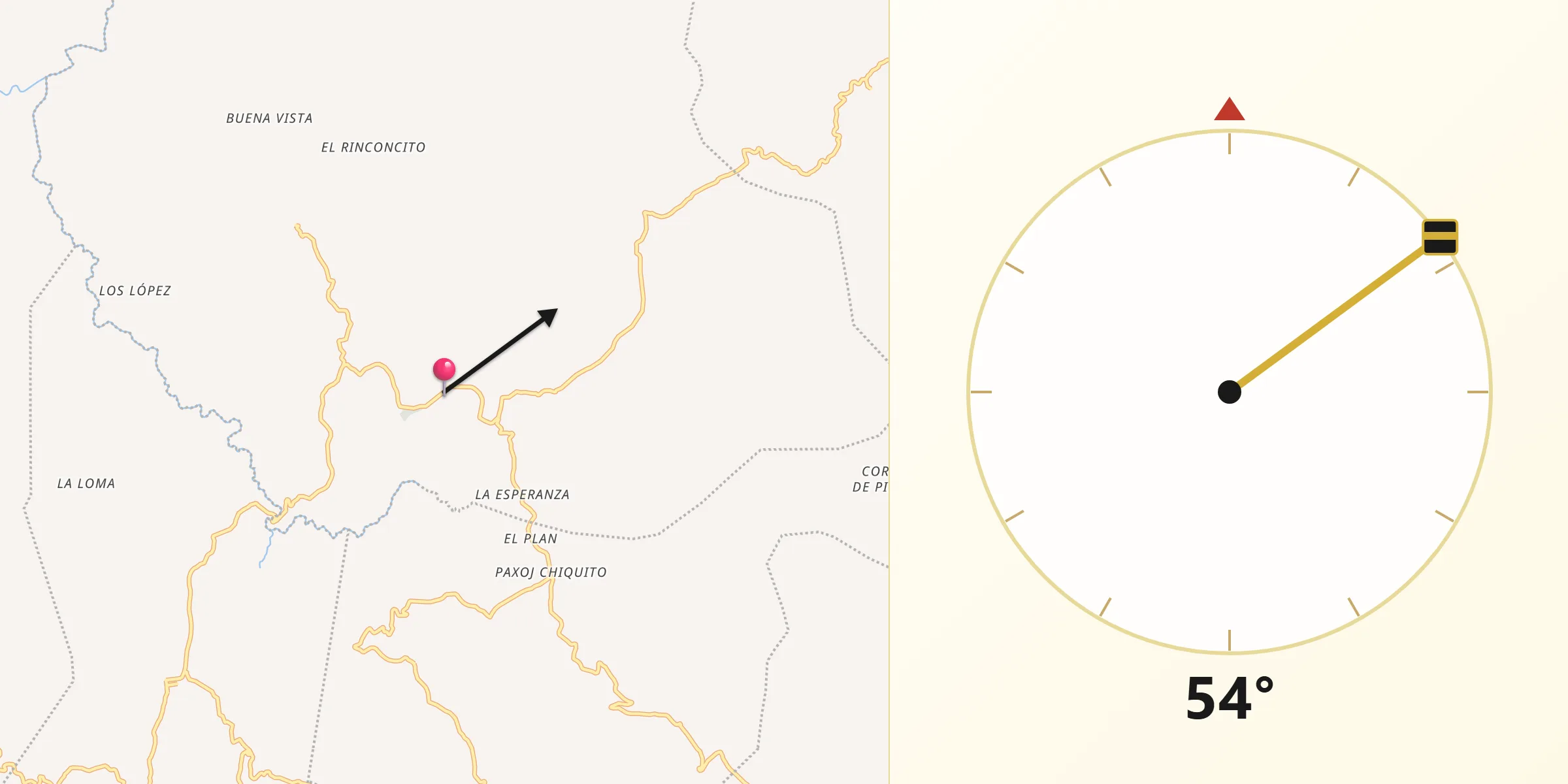 Dirección de la Qibla desde Cabricán