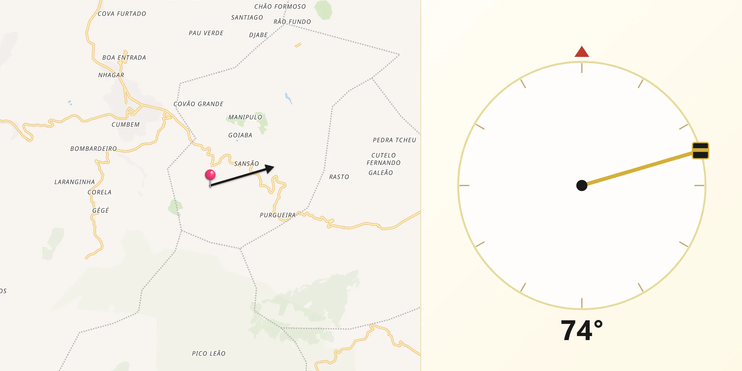 Direção da Qibla a partir de Leitão Grande