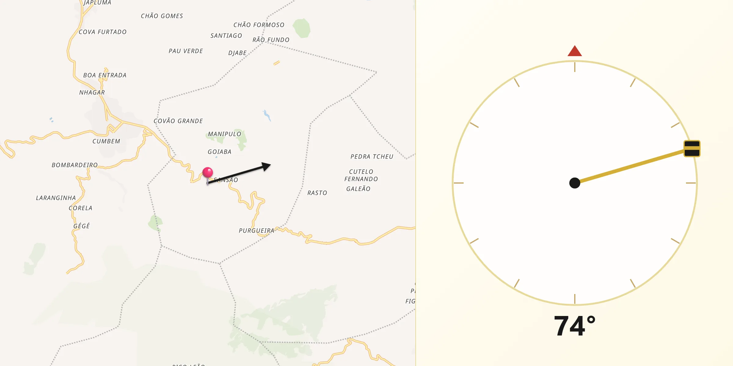 Direção da Qibla a partir de Achada Leitão