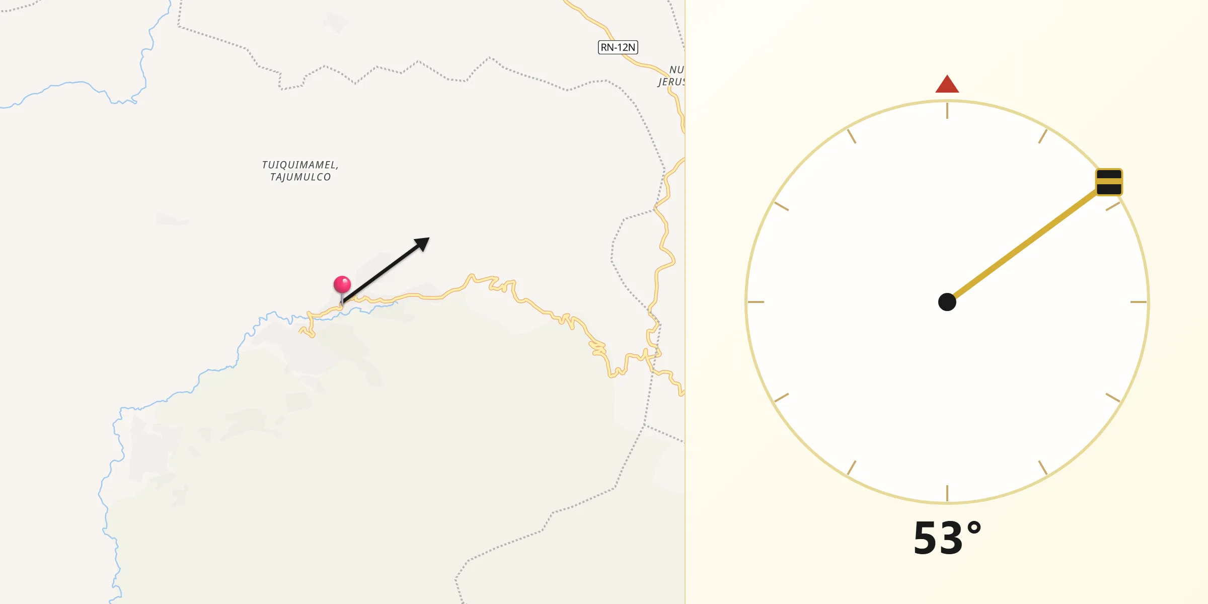 Dirección de la Qibla desde Tajumulco