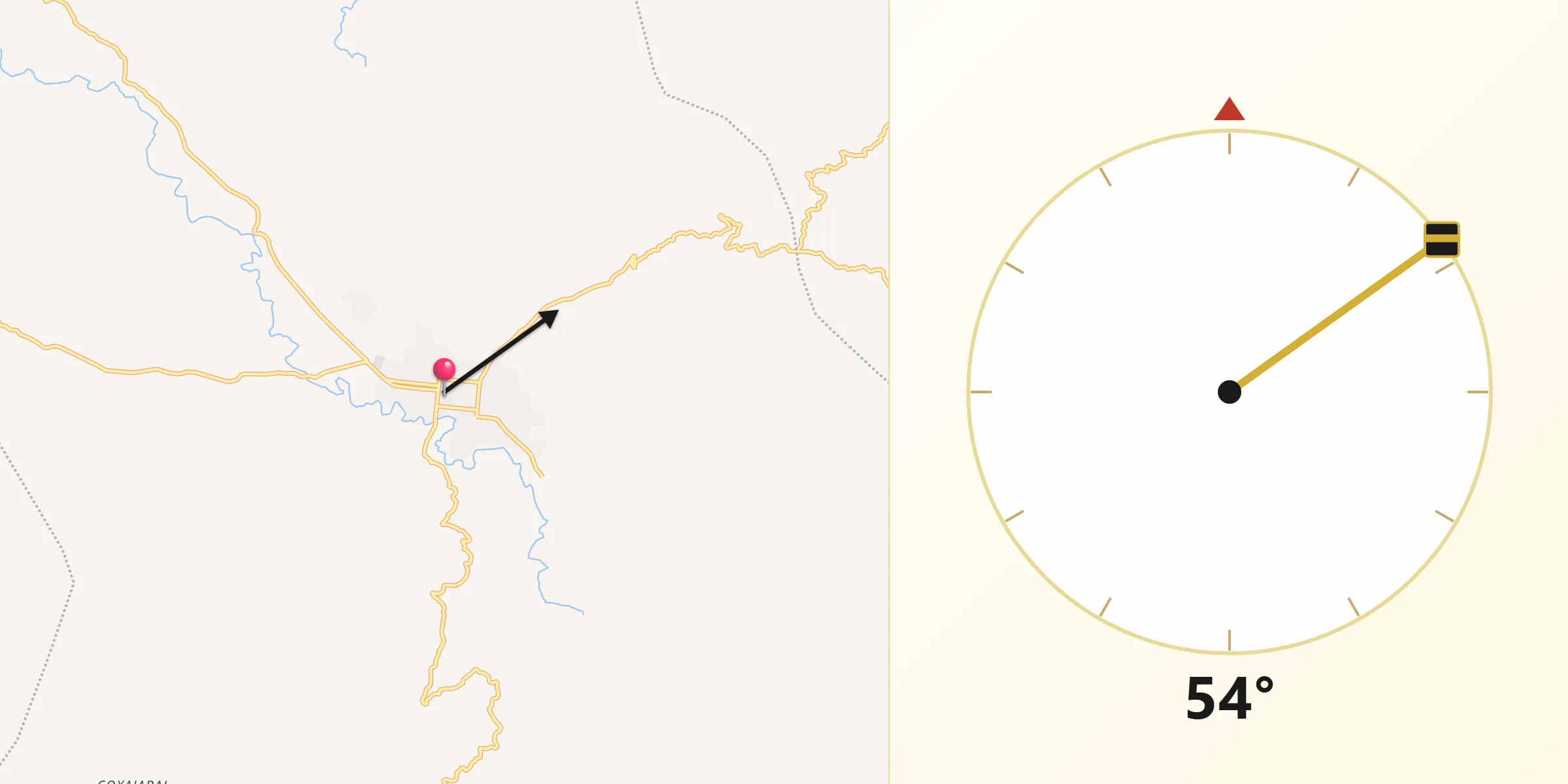 Dirección de la Qibla desde Rabinal