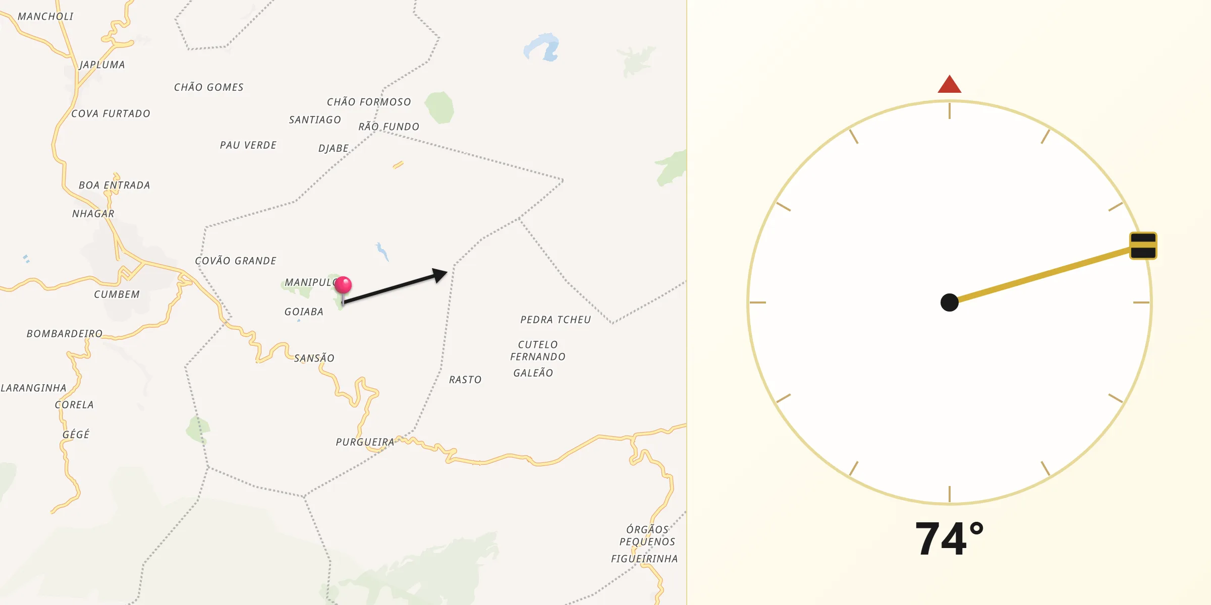Direção da Qibla a partir de Picos Acima