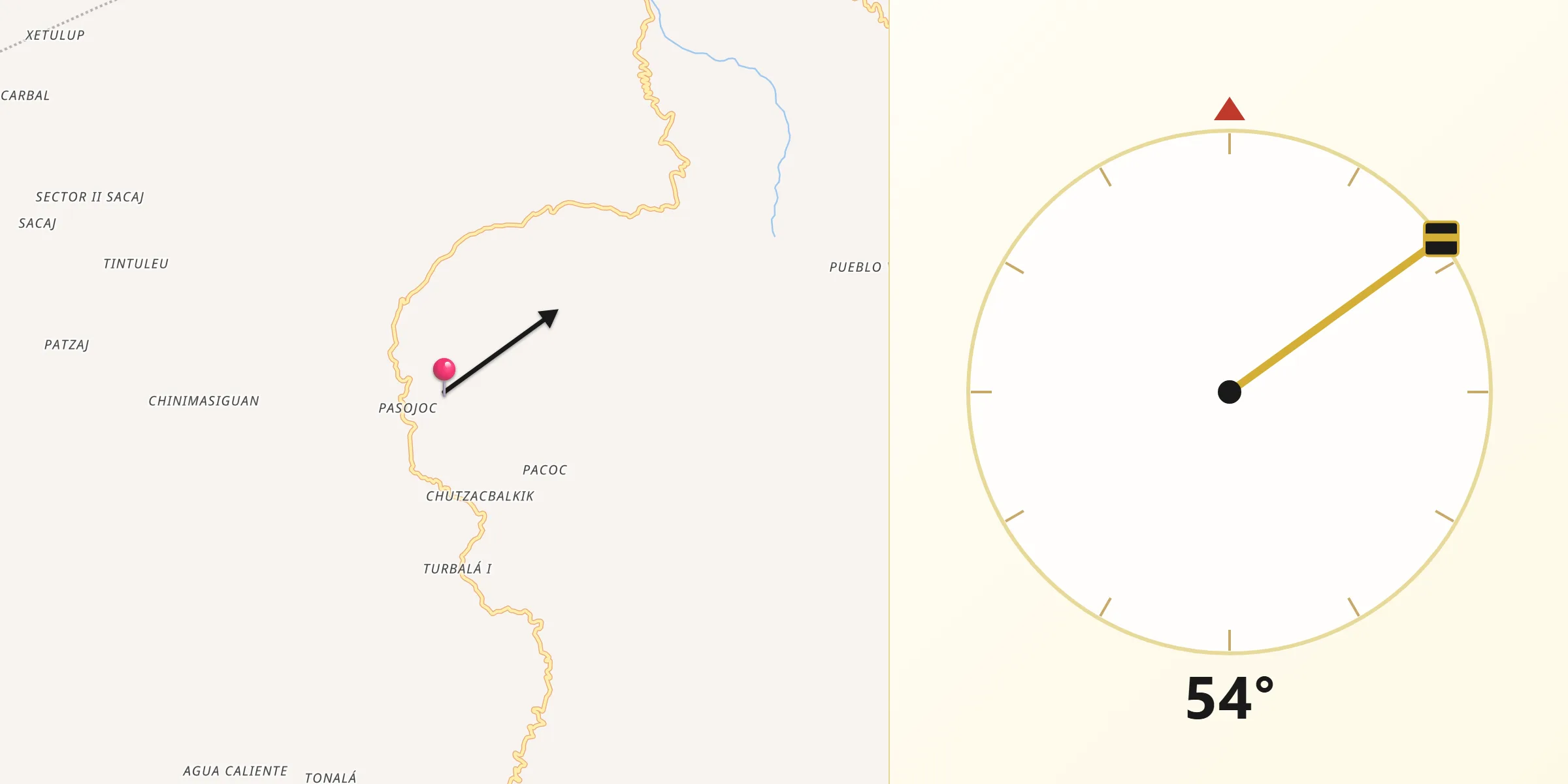 Dirección de la Qibla desde Municipio de Zacualpa