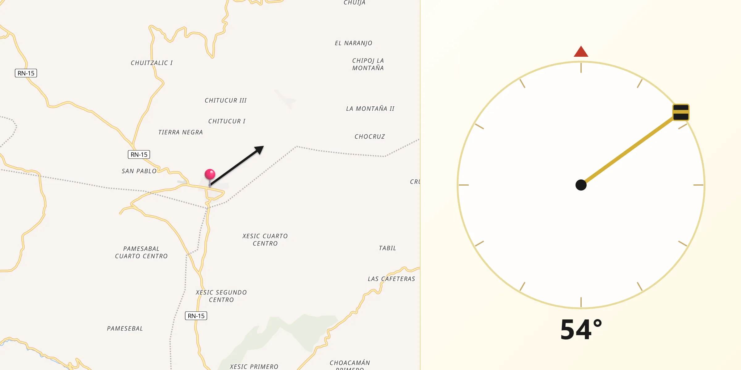 Dirección de la Qibla desde San Pédro Jocopilas