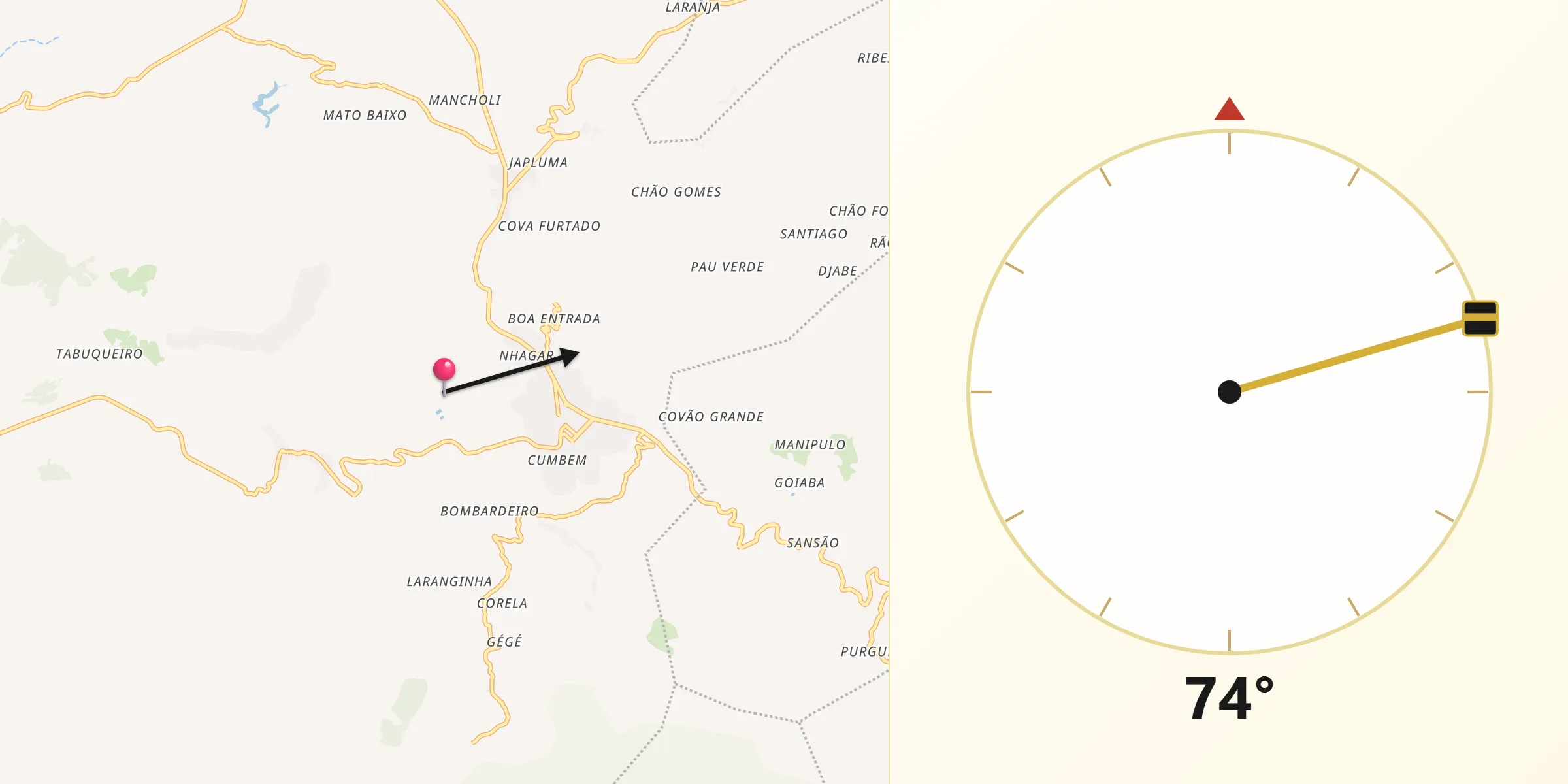 Direção da Qibla a partir de Assomada
