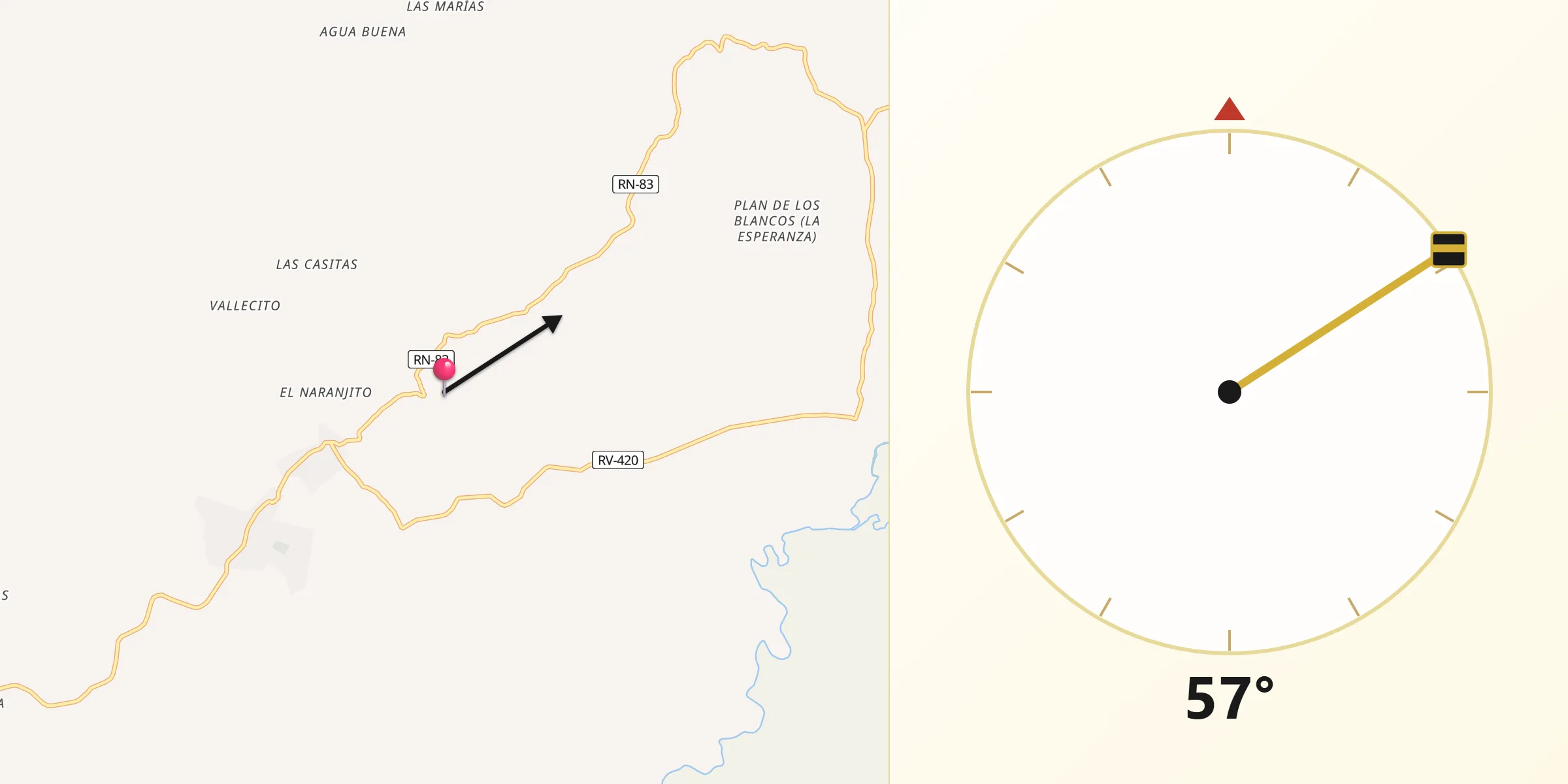 Dirección de la Qibla desde Dulce Nombre de Culmí