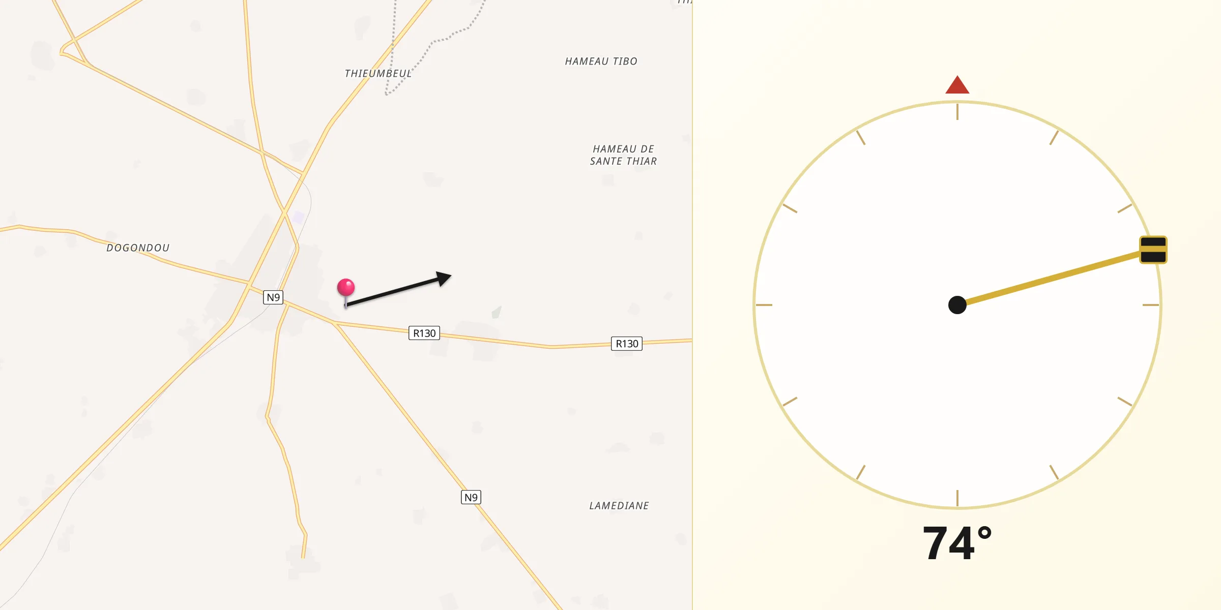 Direction vers la Qibla depuis Mékhé