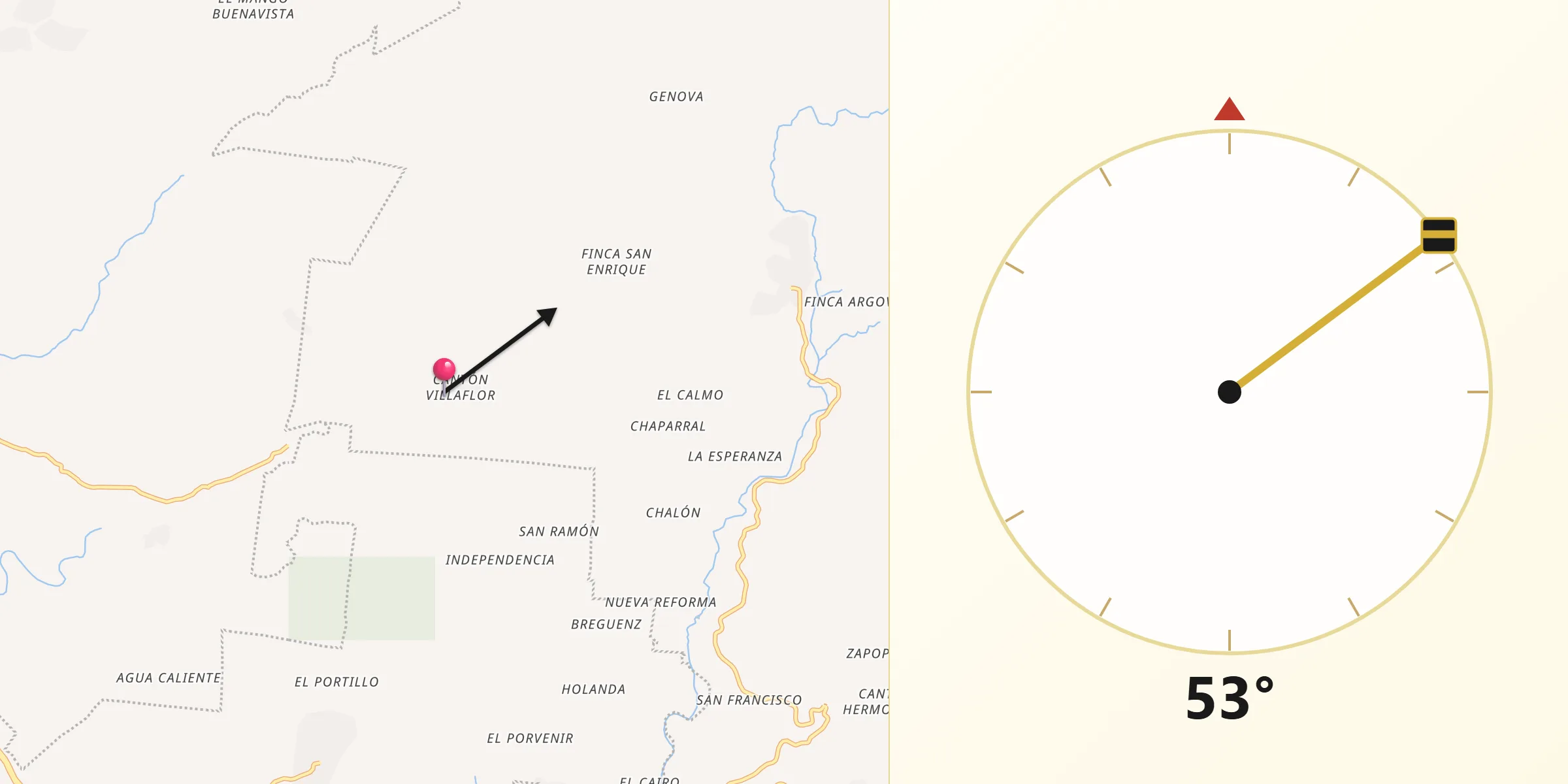 Dirección de la Qibla desde Cantón Villaflor