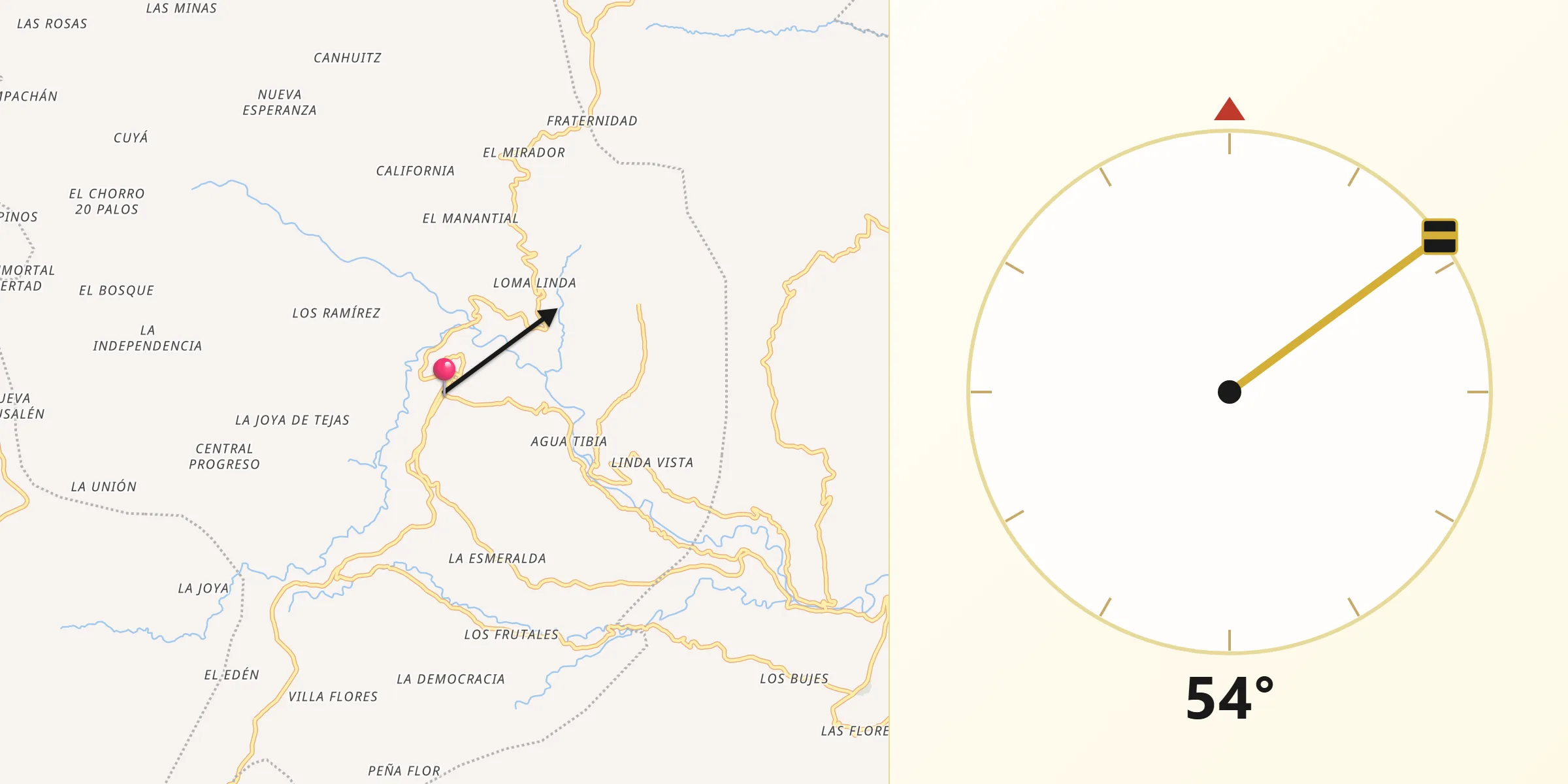 Dirección de la Qibla desde Tejutla