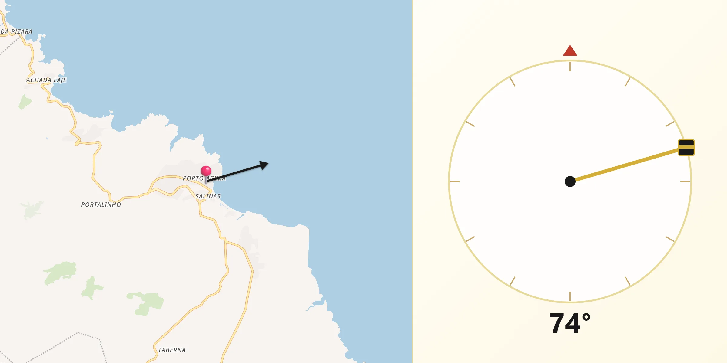 Direção da Qibla a partir de Pedra Badejo